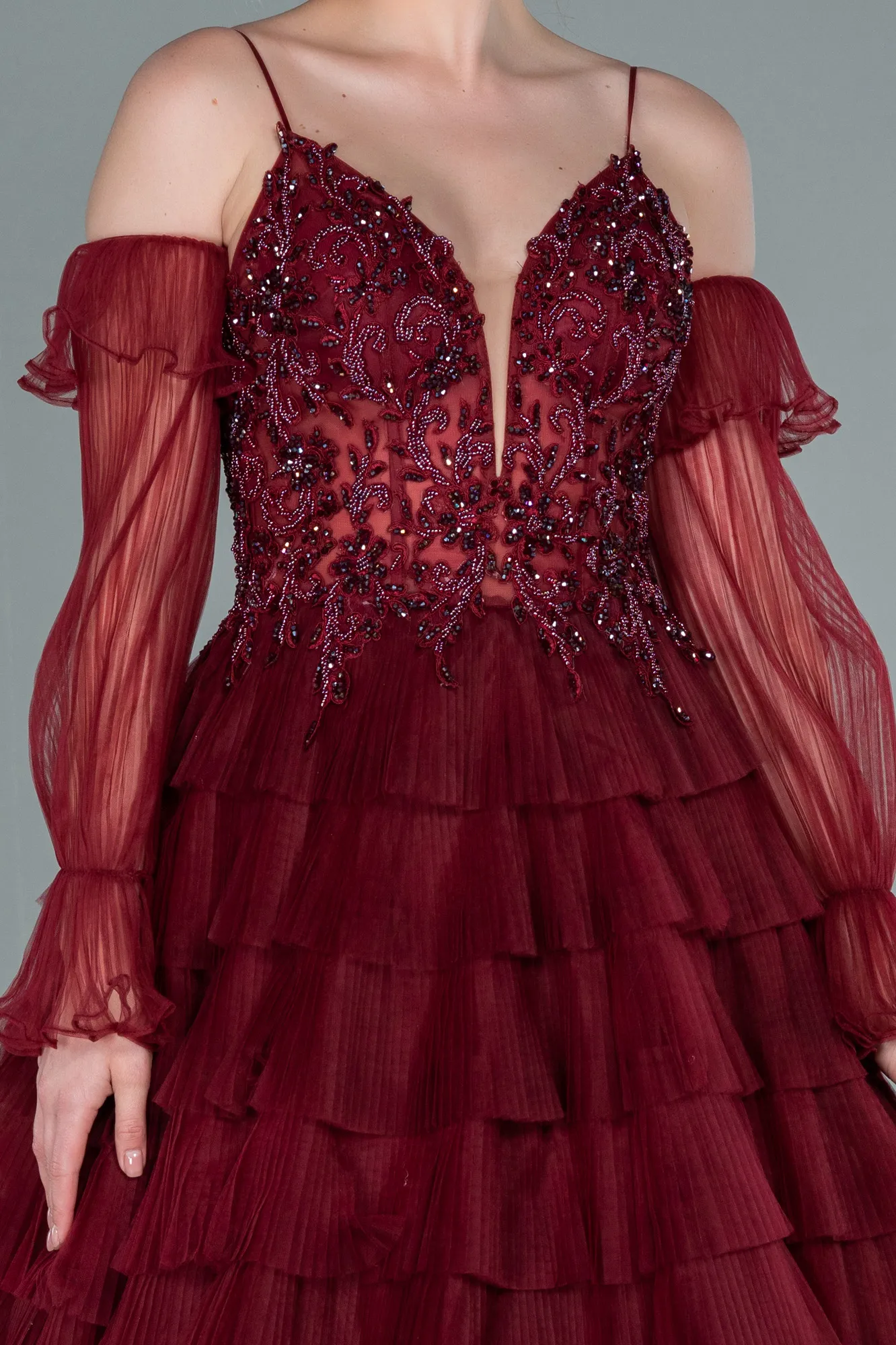 Burgundy-Long Haute Couture ABU2328