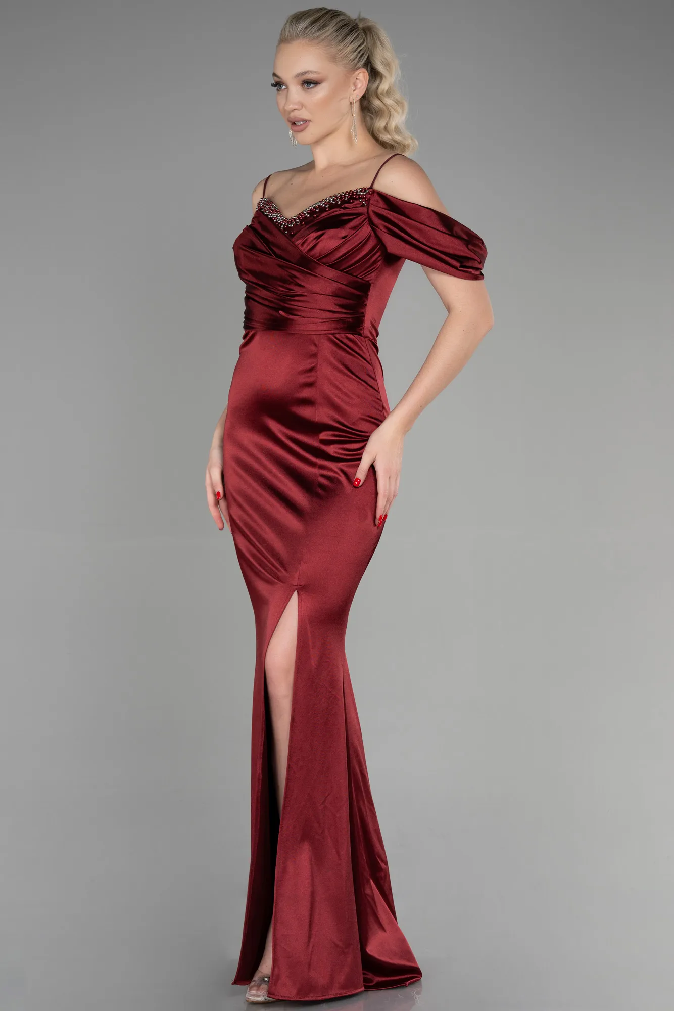 Burgundy-Long Mermaid Evening Dress ABU3241