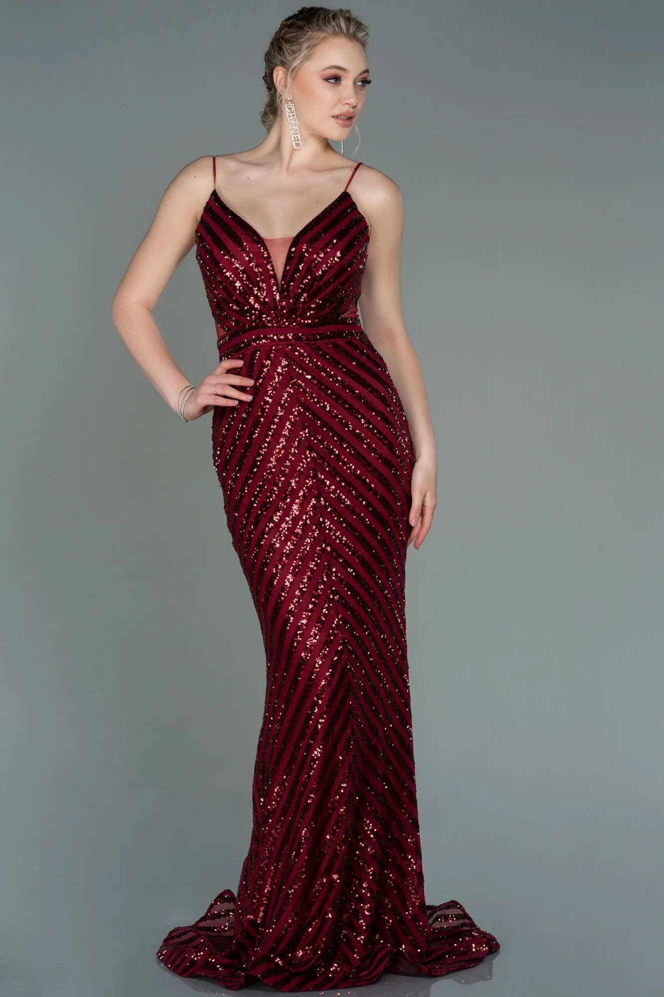 Burgundy-Long Mermaid Evening Dress ABU892