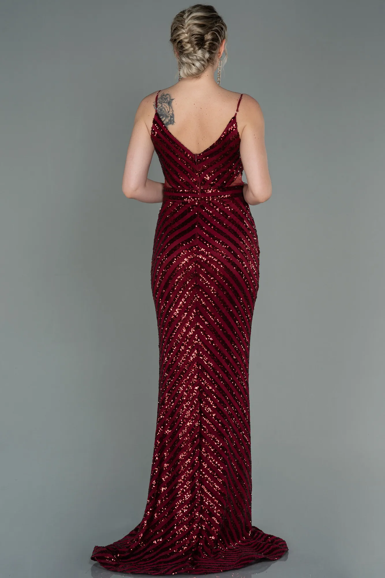 Burgundy-Long Mermaid Evening Dress ABU892