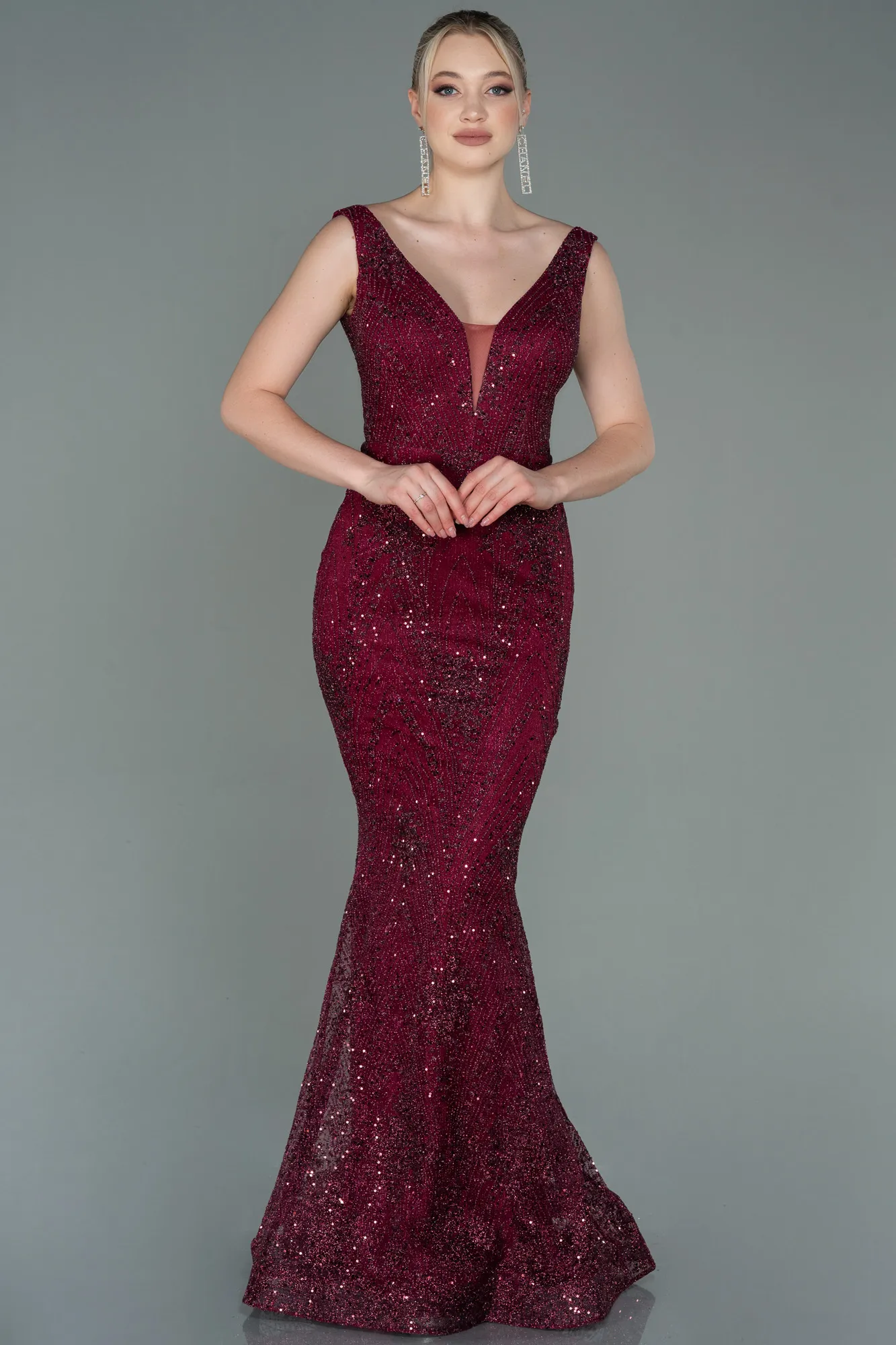 Burgundy-Long Mermaid Prom Dress ABU3178