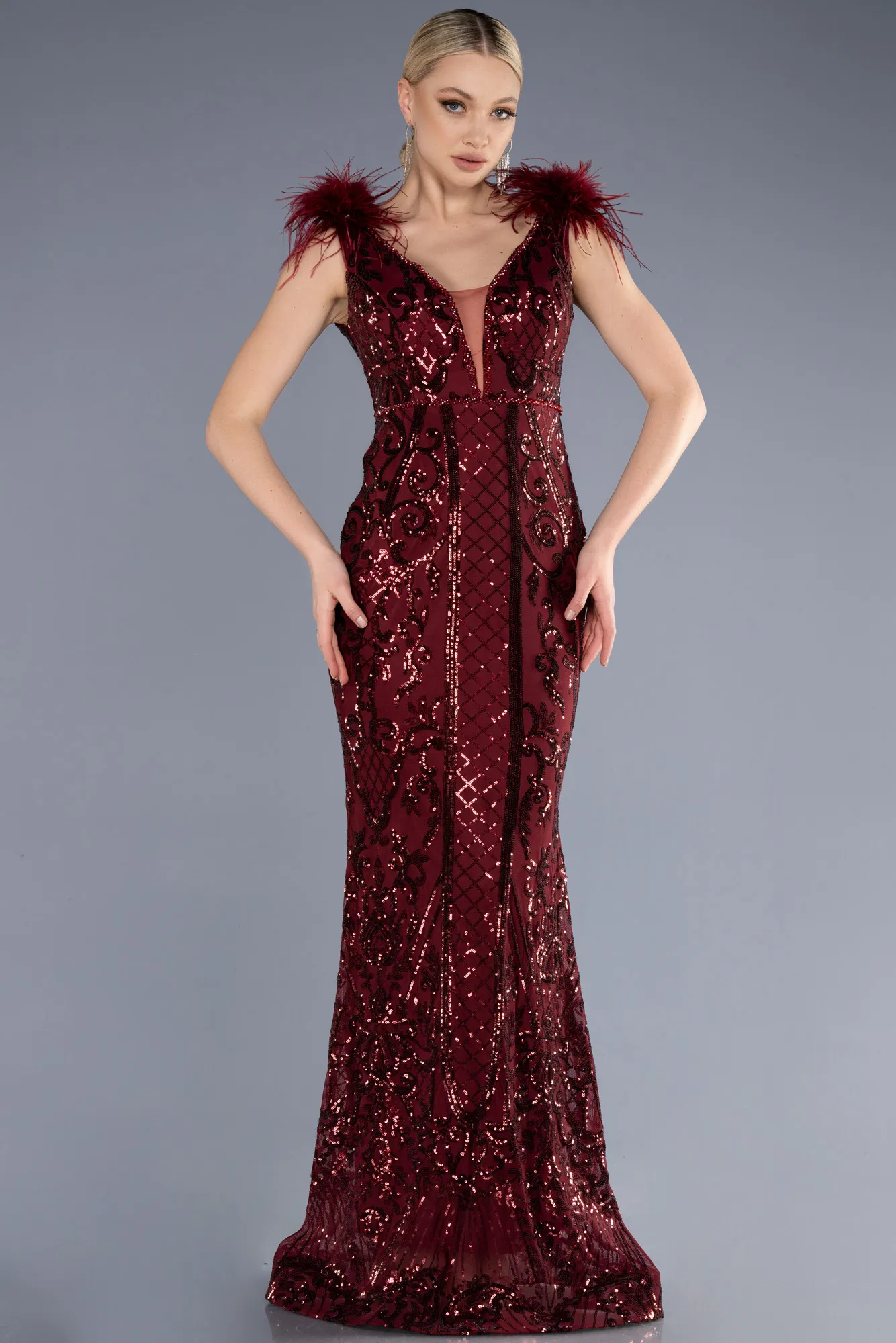 Burgundy-Long Mermaid Prom Dress ABU3669