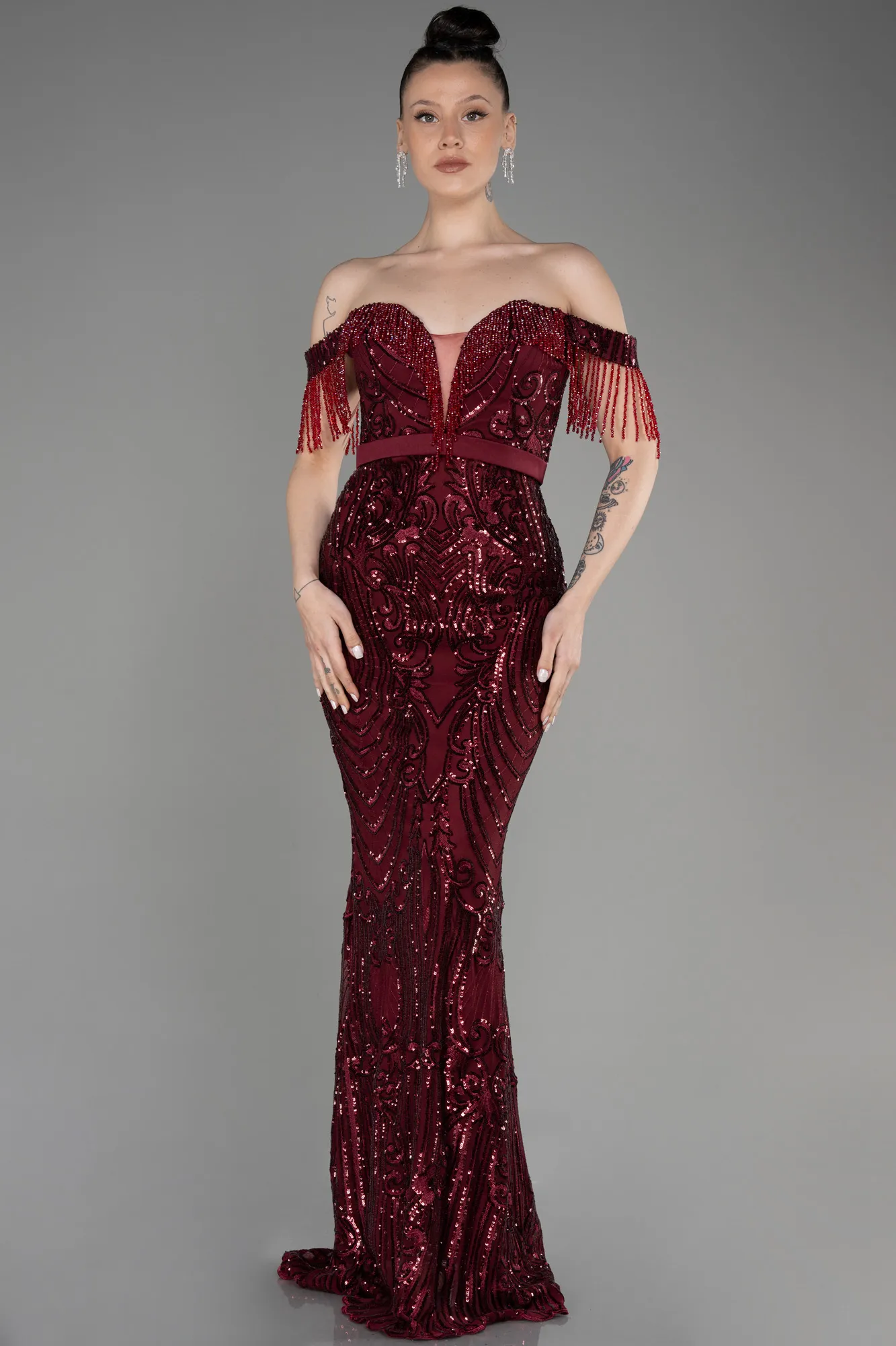 Burgundy-Long Mermaid Prom Dress ABU3783