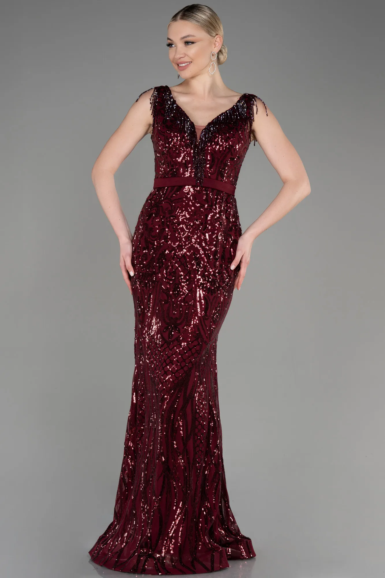 Burgundy-Long Mermaid Prom Dress ABU3874