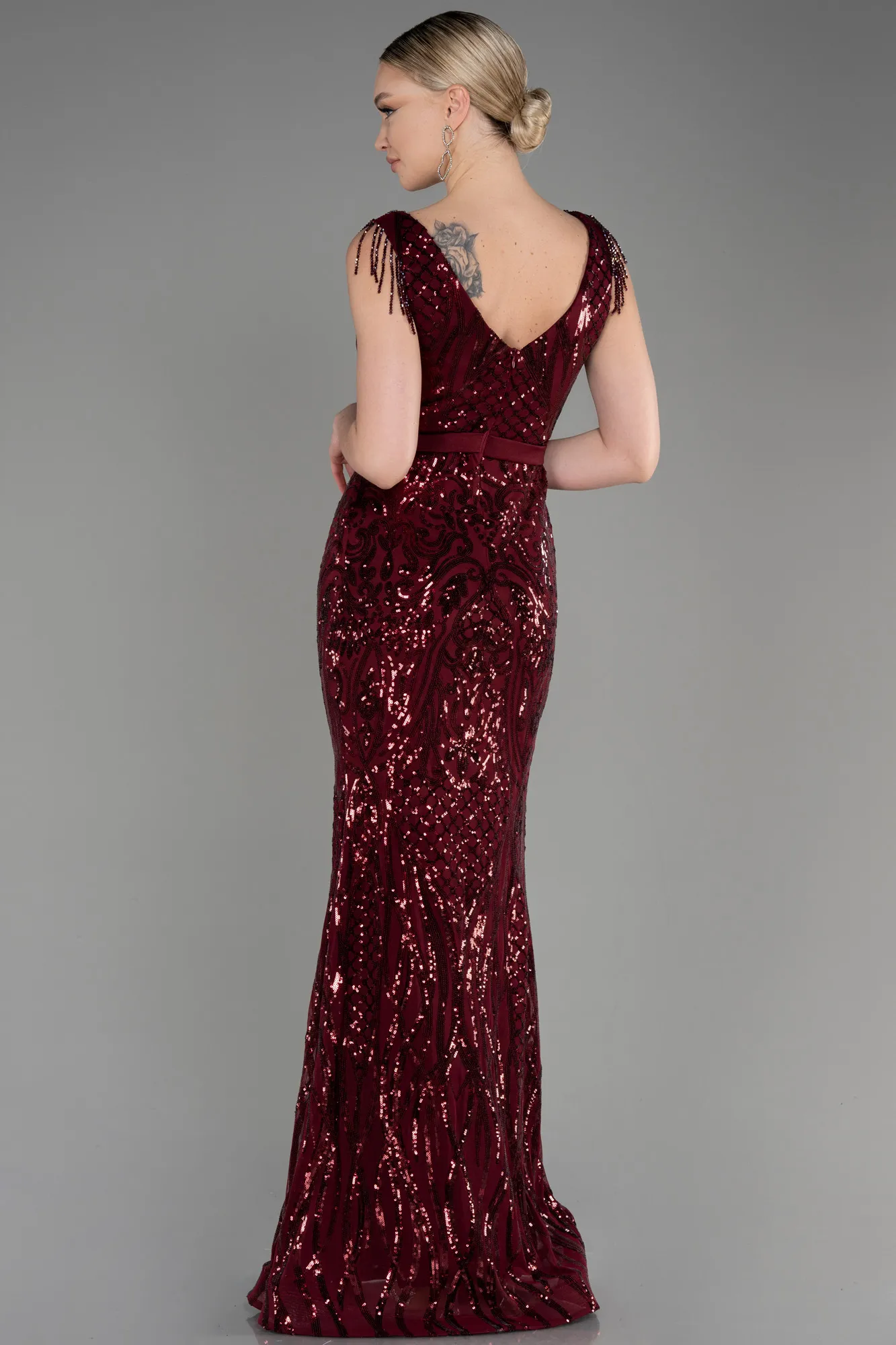 Burgundy-Long Mermaid Prom Dress ABU3874