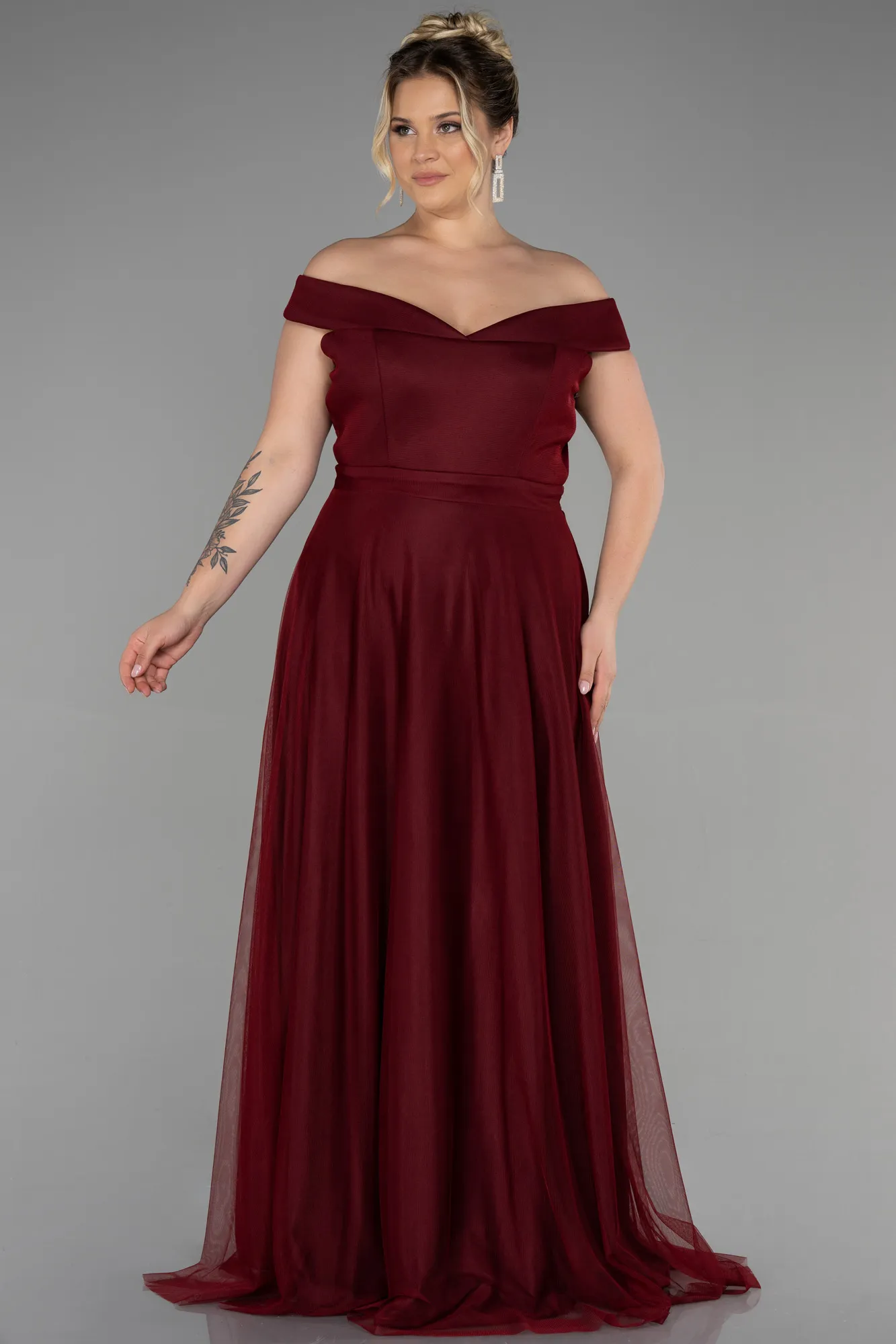 Burgundy-Long Oversized Evening Dress ABU020