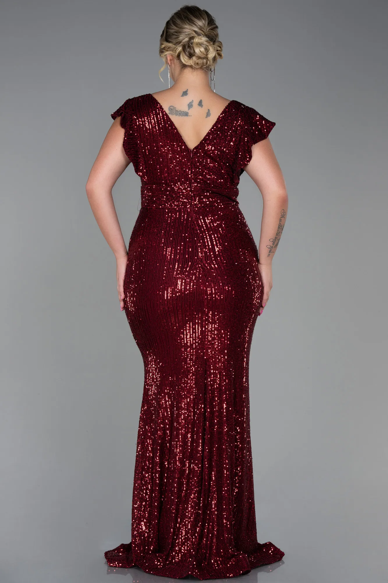 Burgundy-Long Oversized Evening Dress ABU1045
