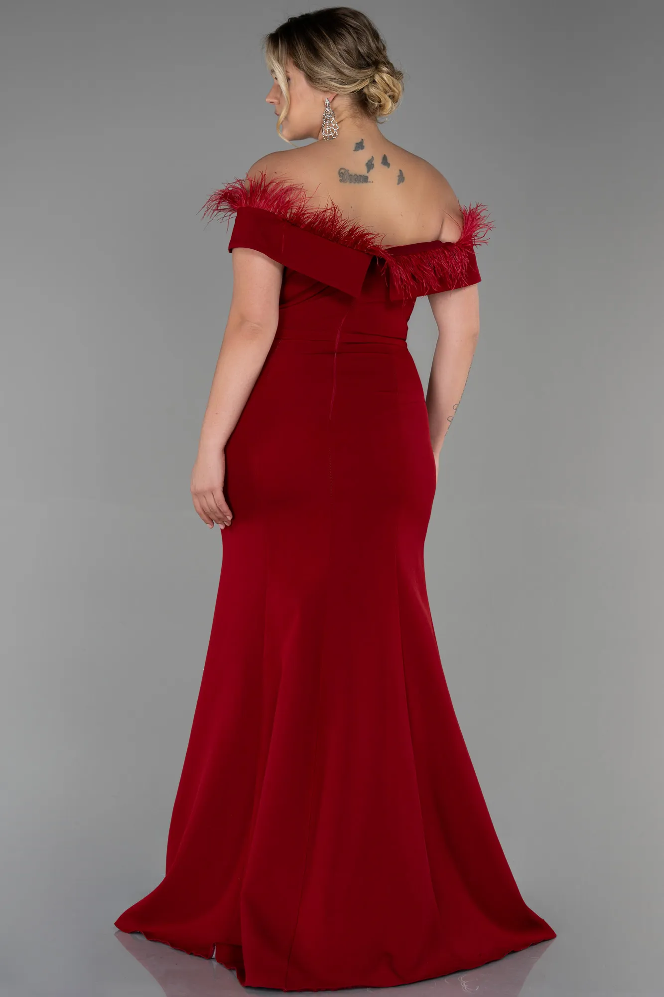 Burgundy-Long Oversized Evening Dress ABU1459