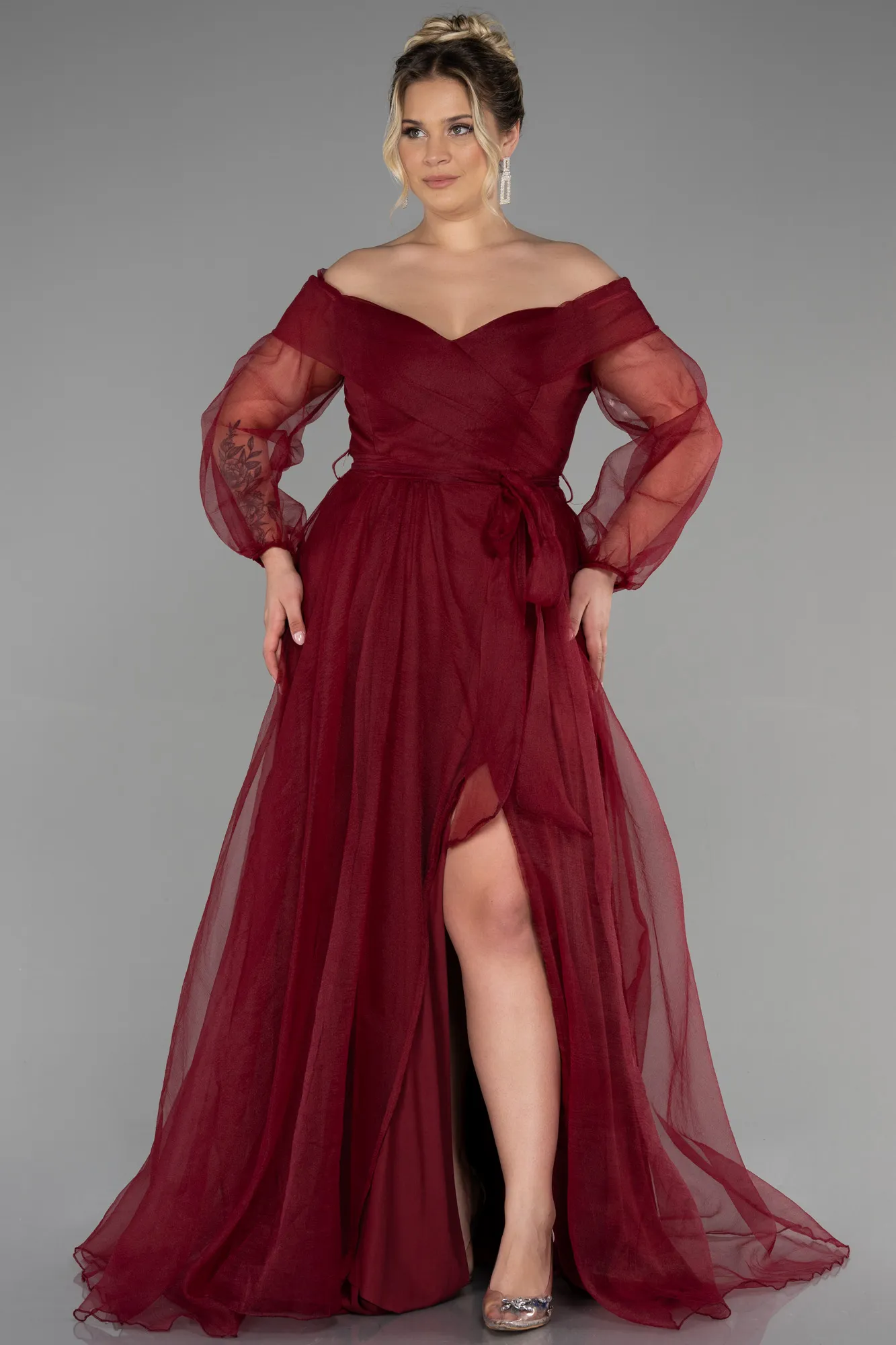 Burgundy-Long Oversized Evening Dress ABU1535