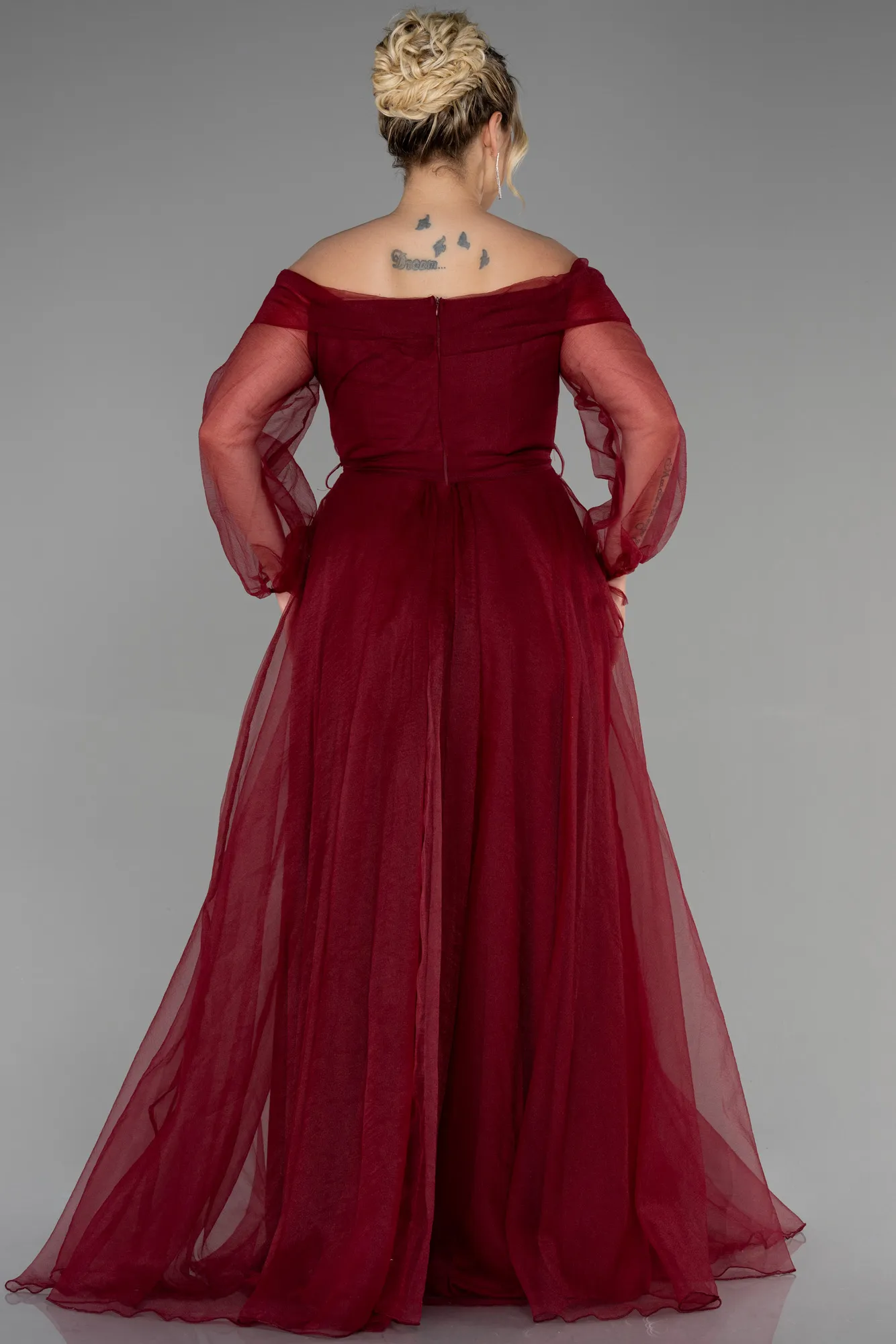 Burgundy-Long Oversized Evening Dress ABU1535
