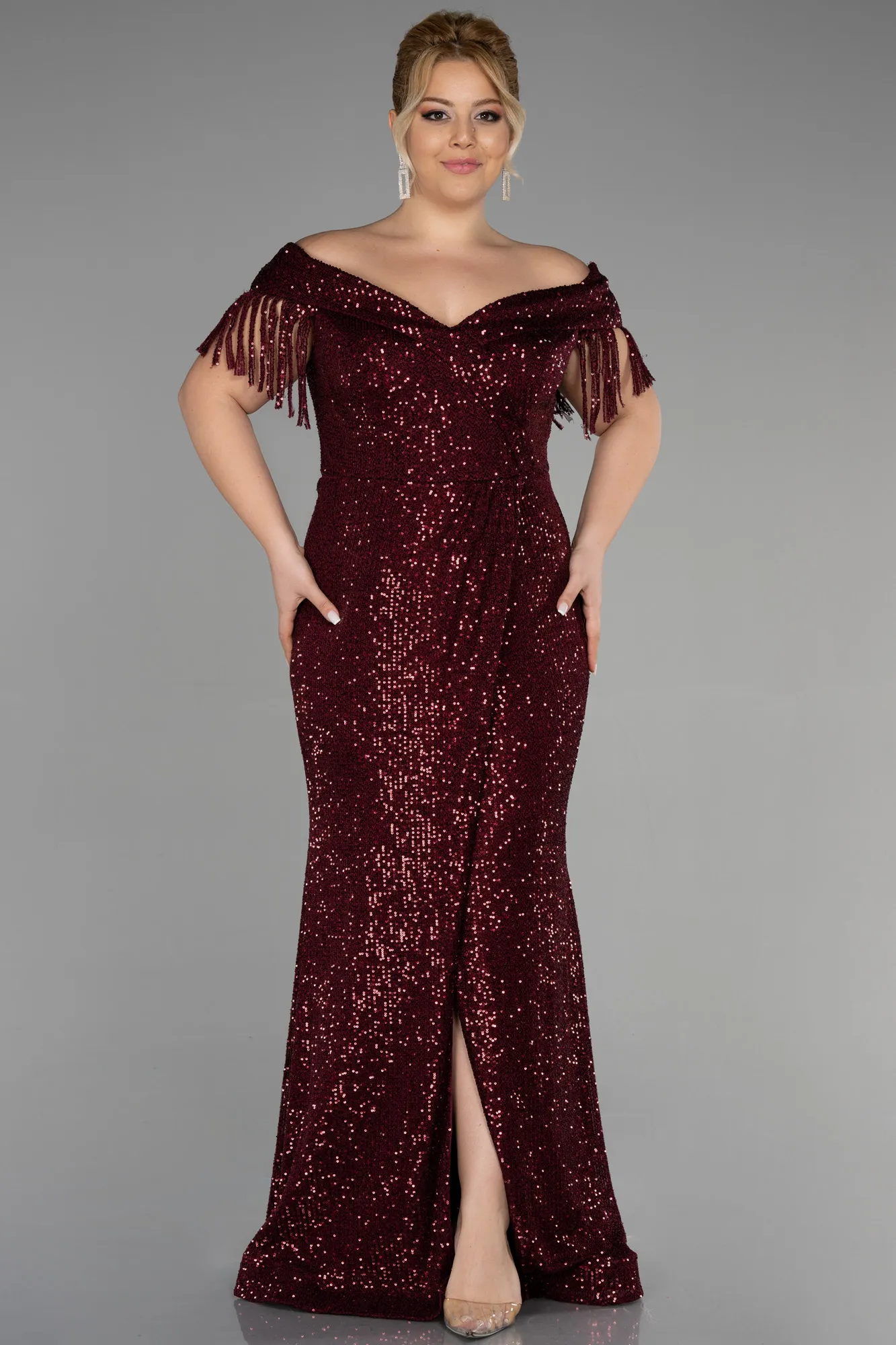 Burgundy-Long Oversized Evening Dress ABU1745