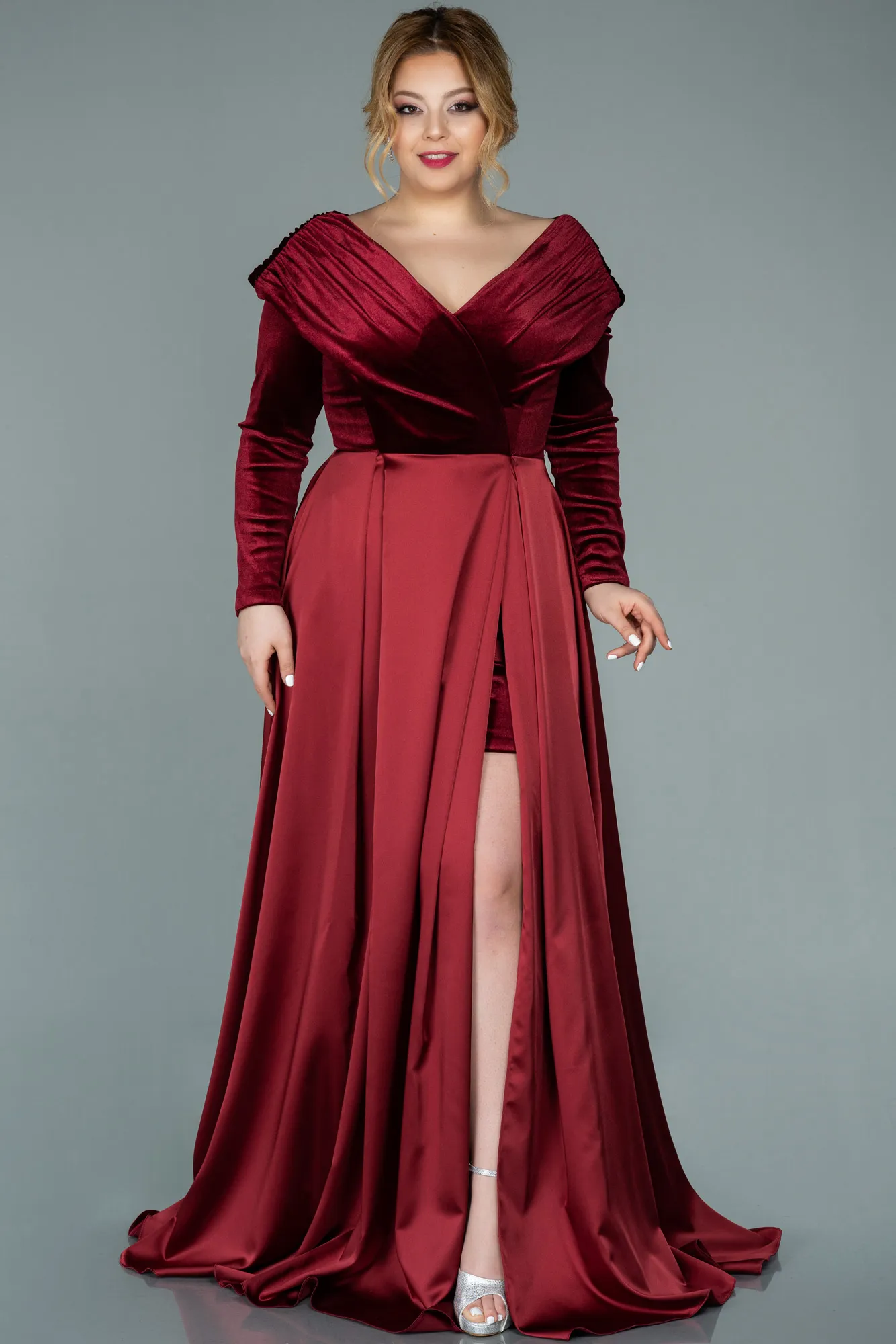 Burgundy-Long Oversized Evening Dress ABU2084