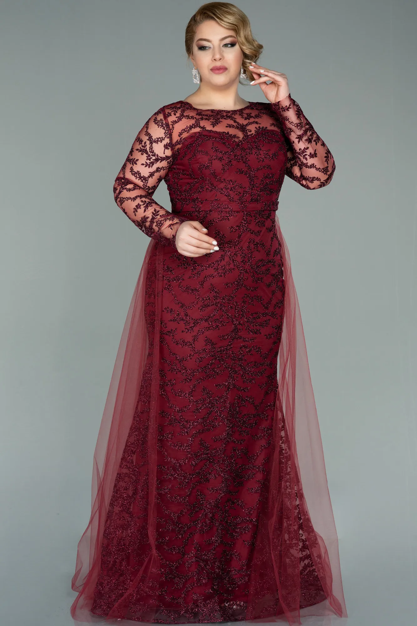 Burgundy-Long Oversized Evening Dress ABU2238