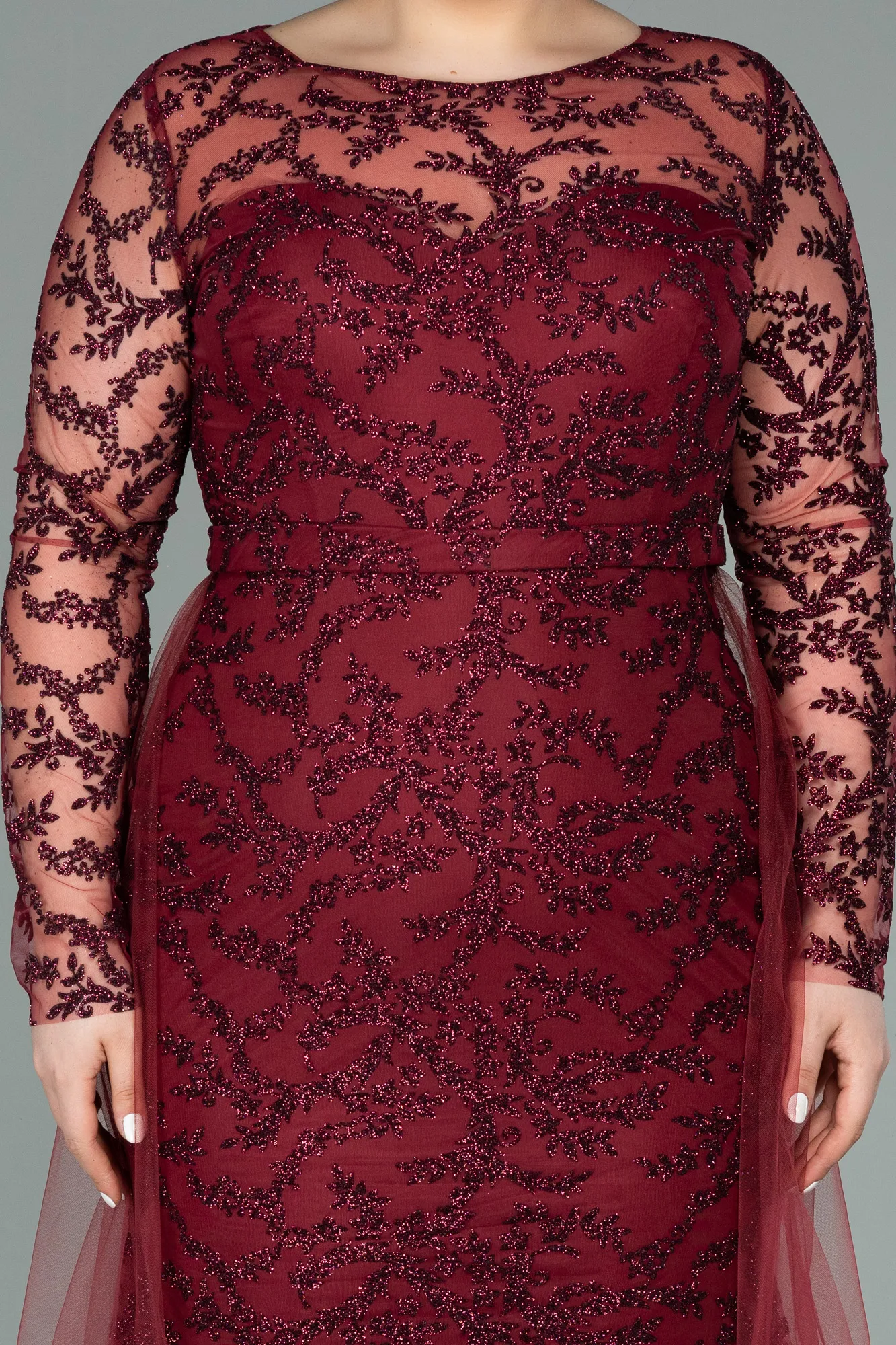 Burgundy-Long Oversized Evening Dress ABU2238