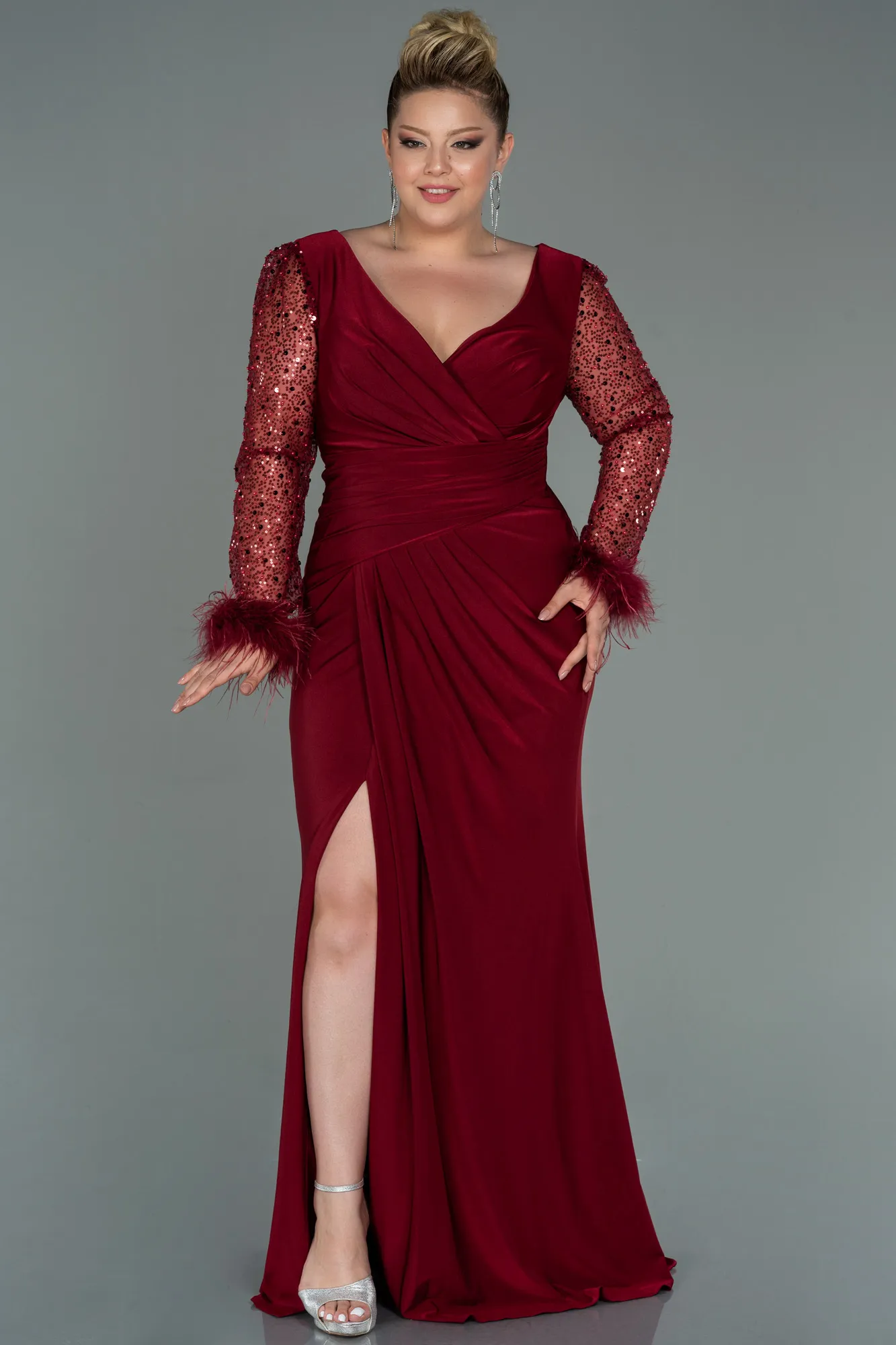 Burgundy-Long Oversized Evening Dress ABU2976