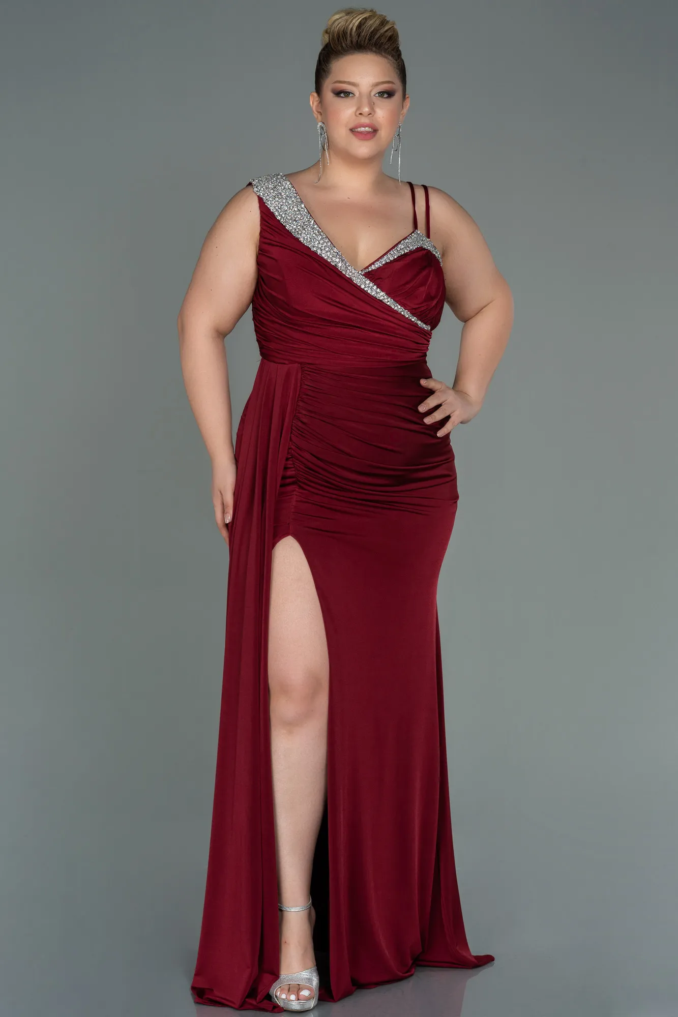 Burgundy-Long Oversized Evening Dress ABU3148