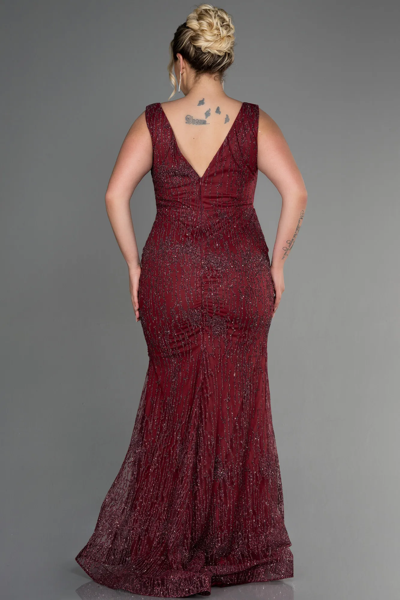 Burgundy-Long Plus Size Engagement Dress ABU3368