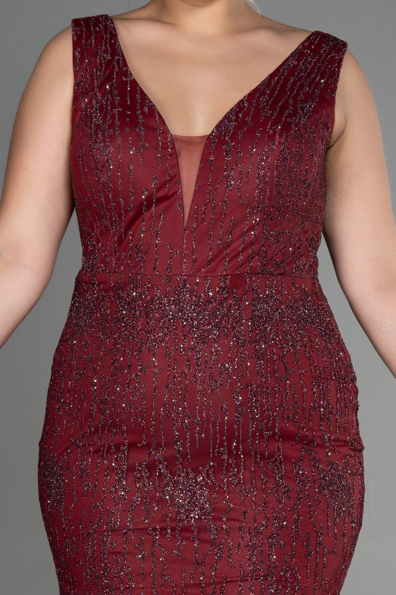 Burgundy-Long Plus Size Engagement Dress ABU3368