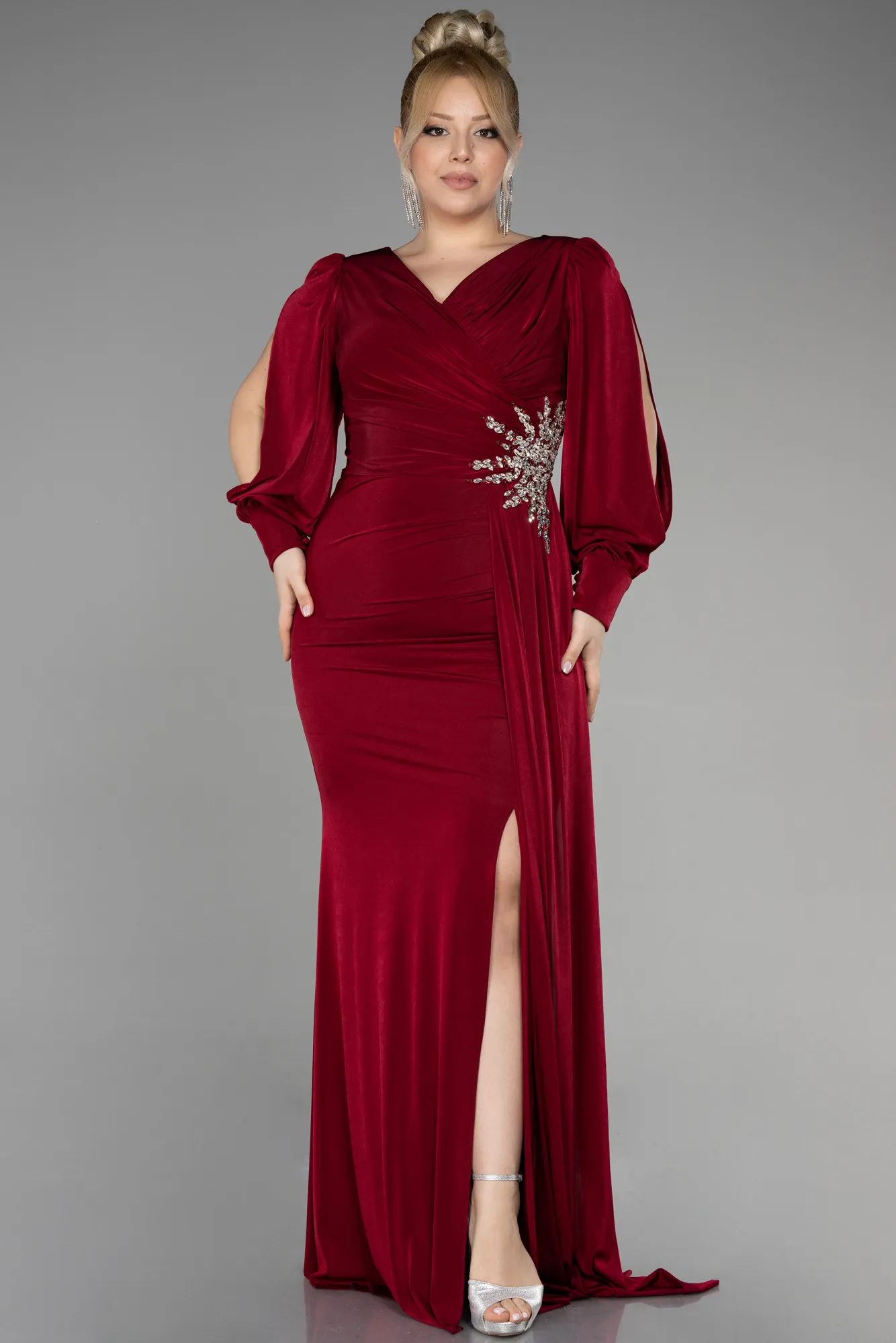 Burgundy-Long Plus Size Engagement Dress ABU3578