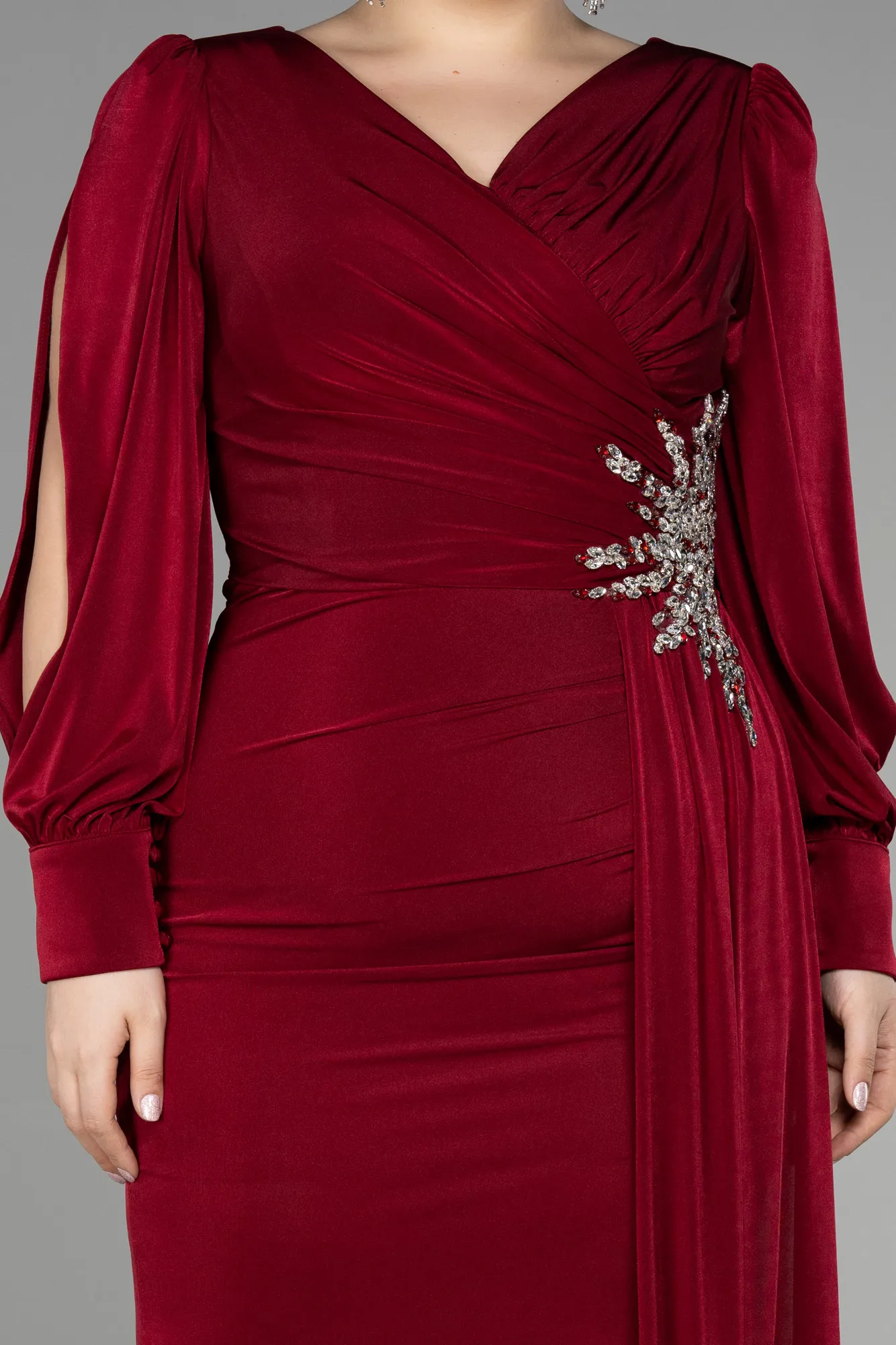 Burgundy-Long Plus Size Engagement Dress ABU3578