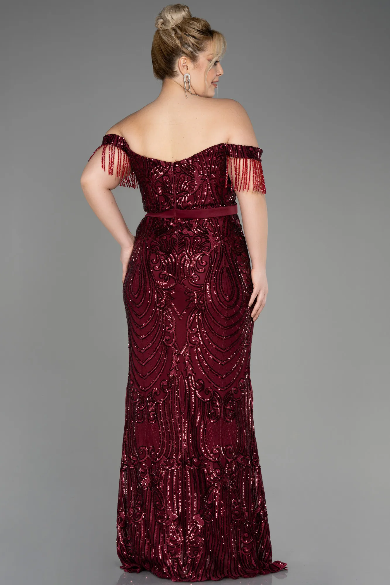 Burgundy-Long Plus Size Engagement Dress ABU3785