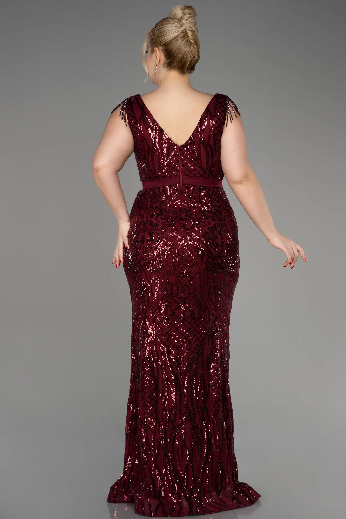 Burgundy-Long Plus Size Engagement Dress ABU3876