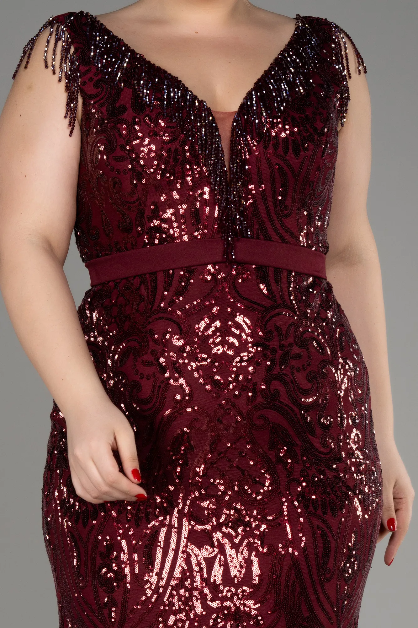 Burgundy-Long Plus Size Engagement Dress ABU3876