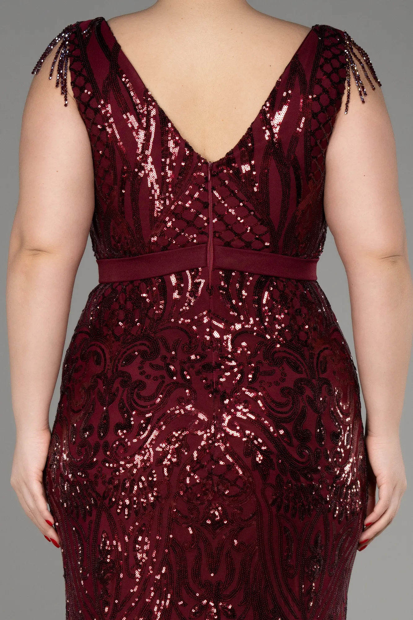 Burgundy-Long Plus Size Engagement Dress ABU3876