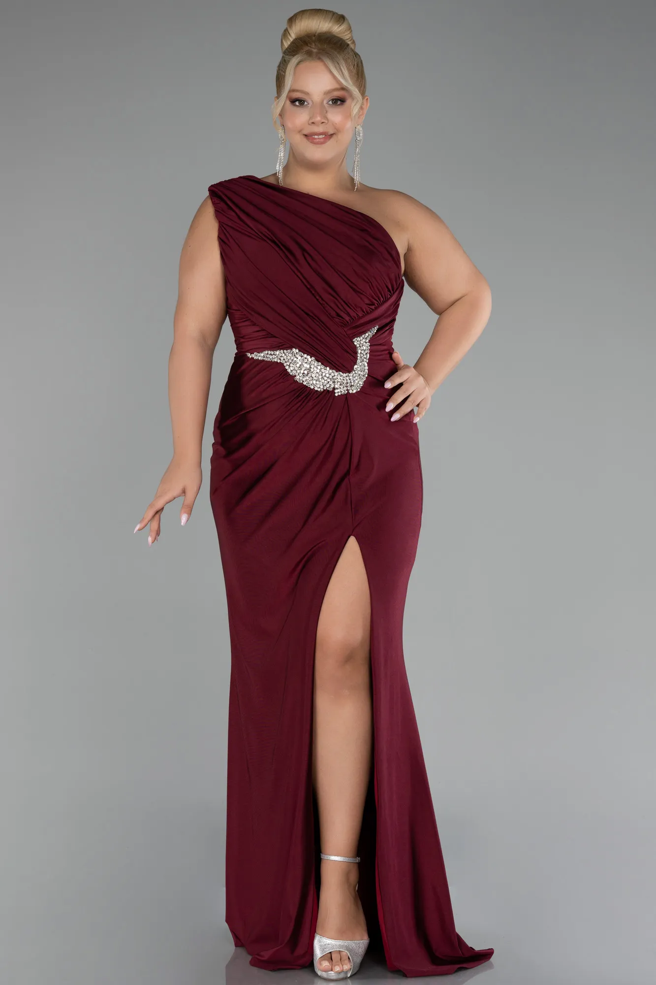 Burgundy-Long Plus Size Engagement Dress ABU4148