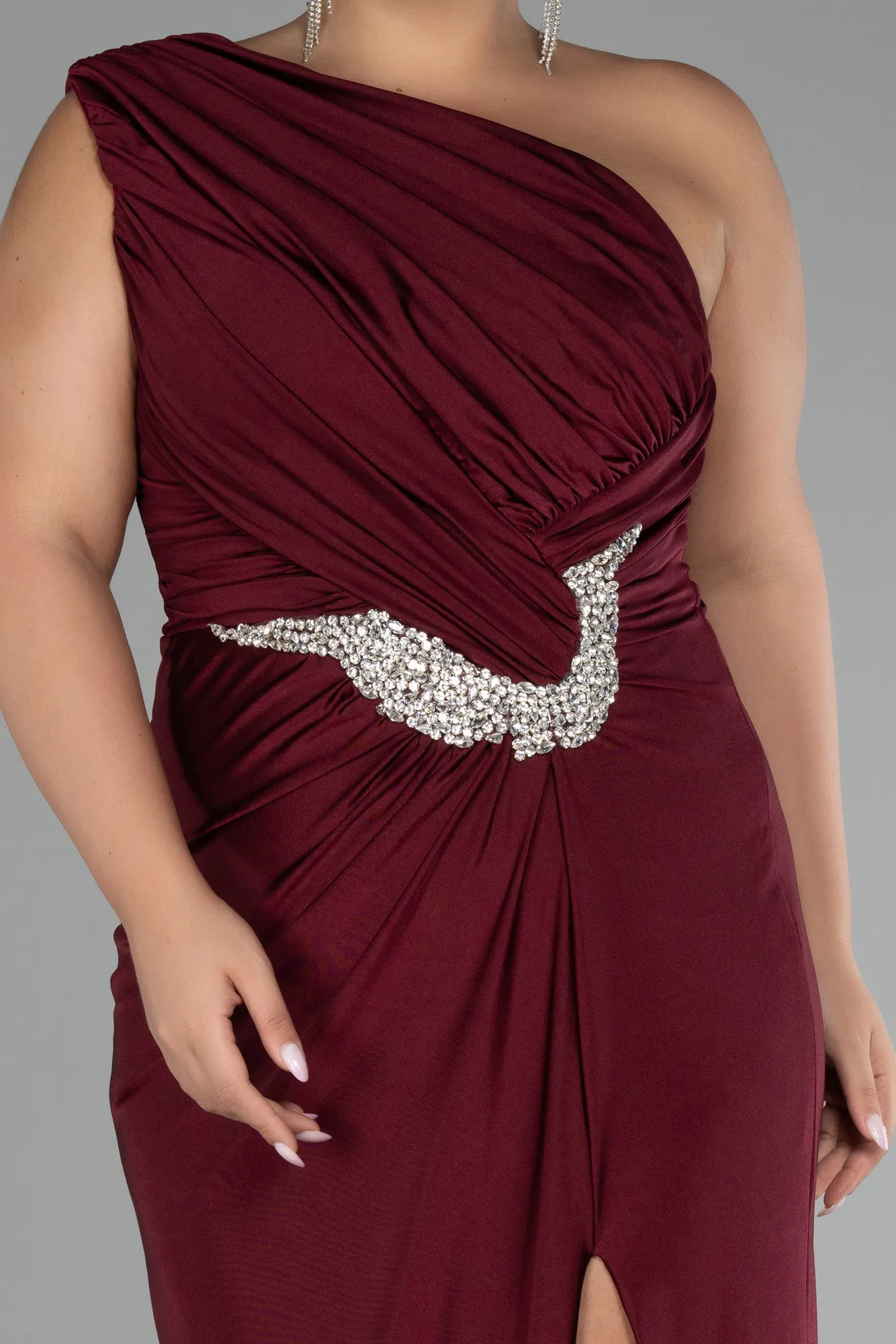 Burgundy-Long Plus Size Engagement Dress ABU4148