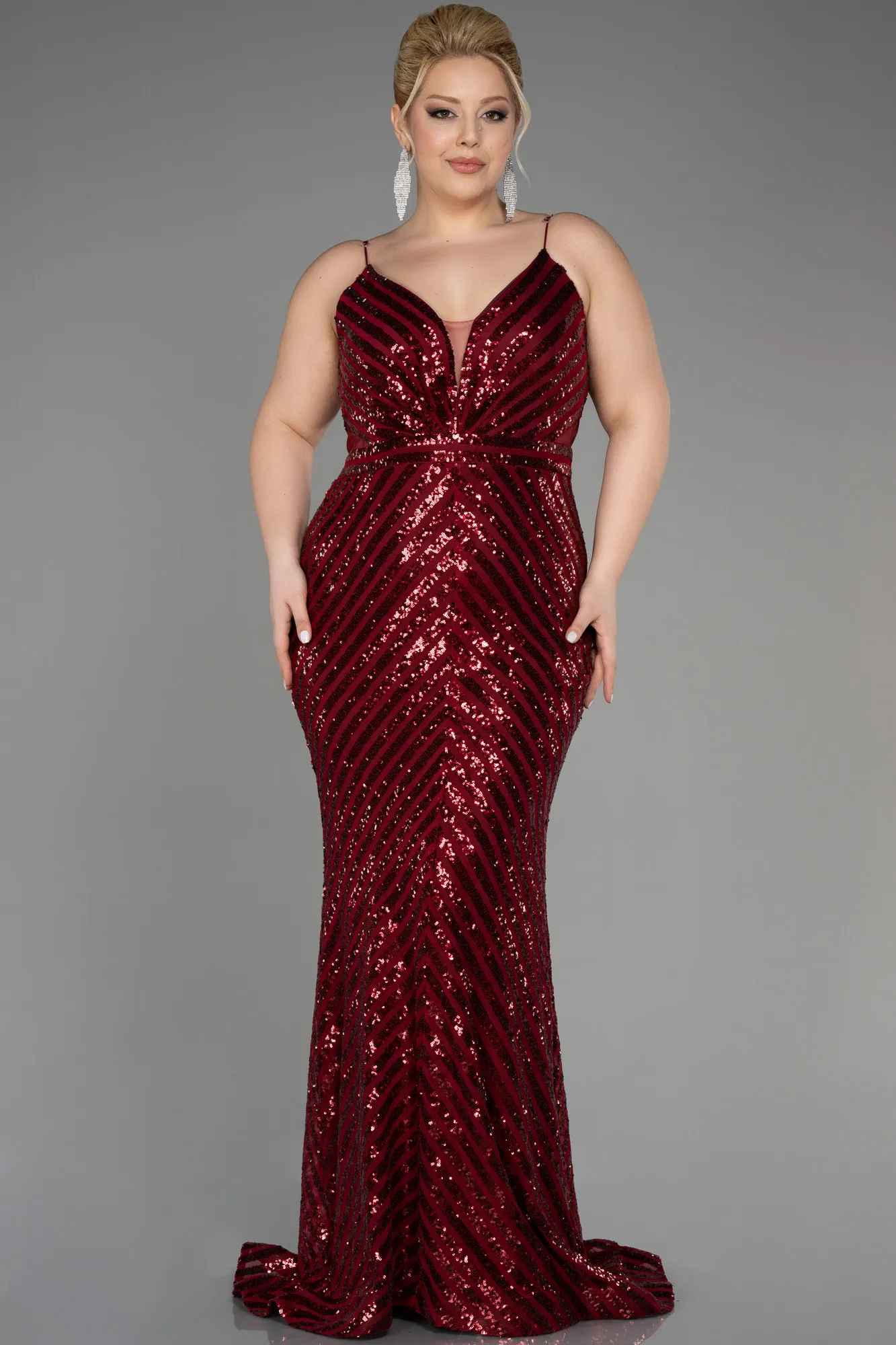 Burgundy-Long Plus Size Evening Dress ABU1661