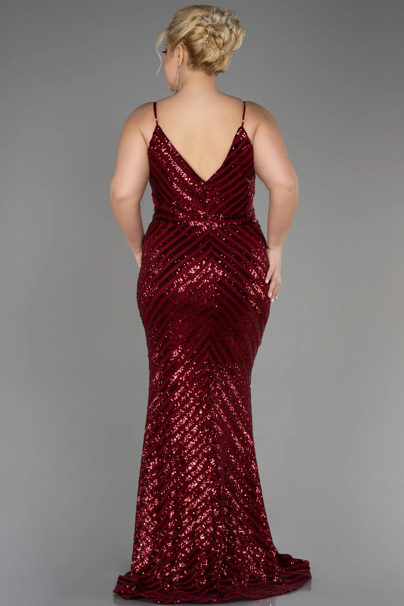 Burgundy-Long Plus Size Evening Dress ABU1661