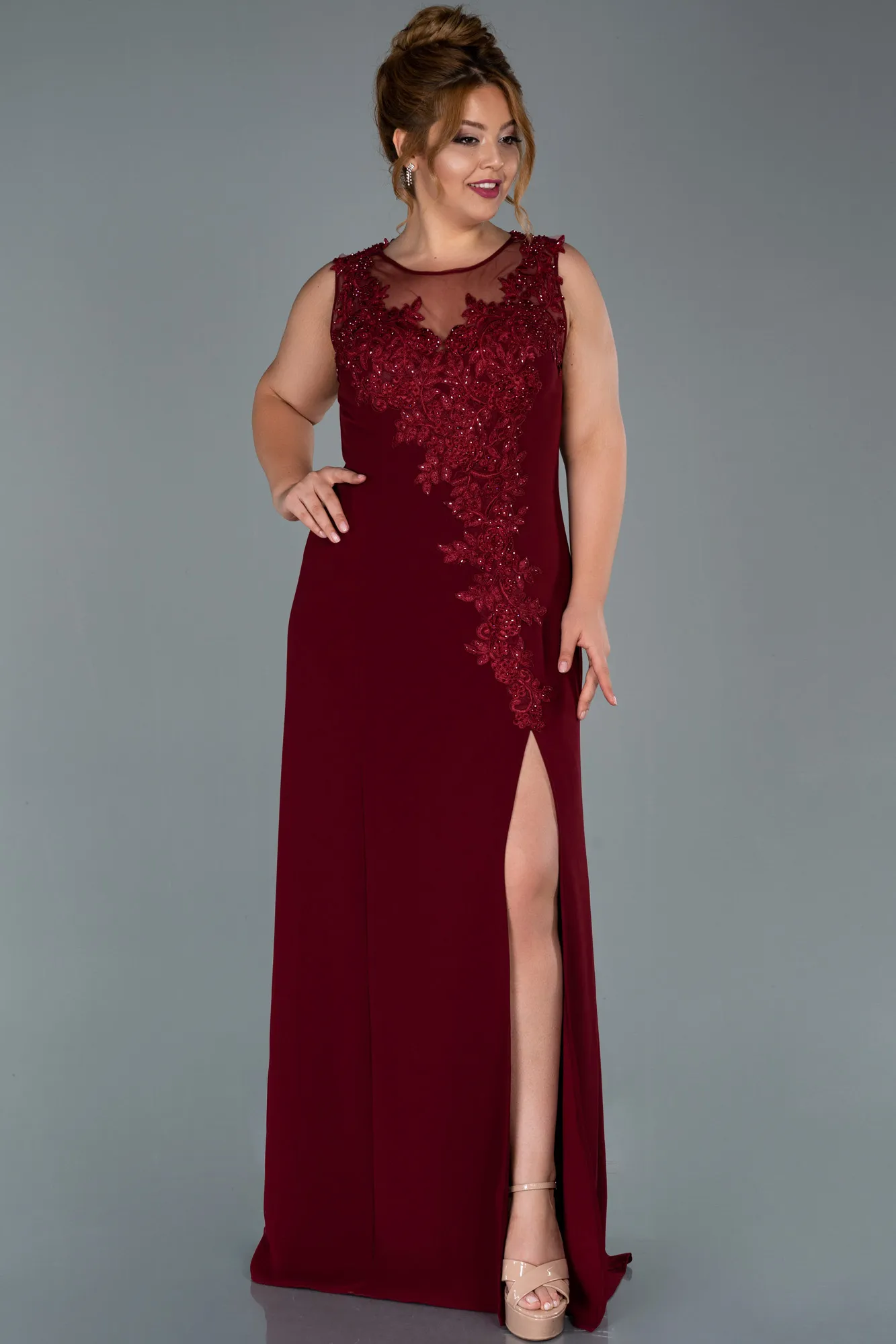 Burgundy-Long Plus Size Evening Dress ABU1870