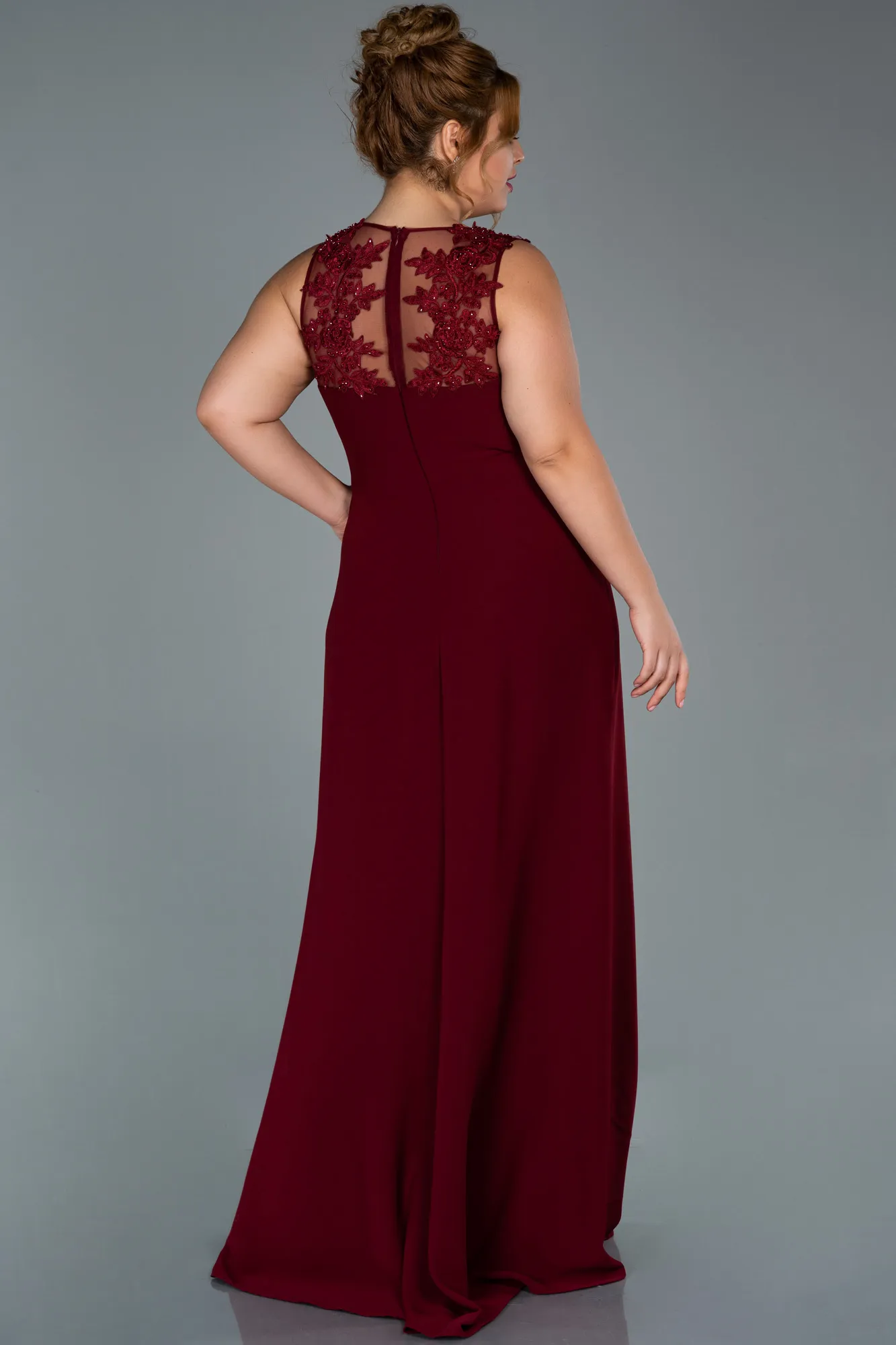 Burgundy-Long Plus Size Evening Dress ABU1870