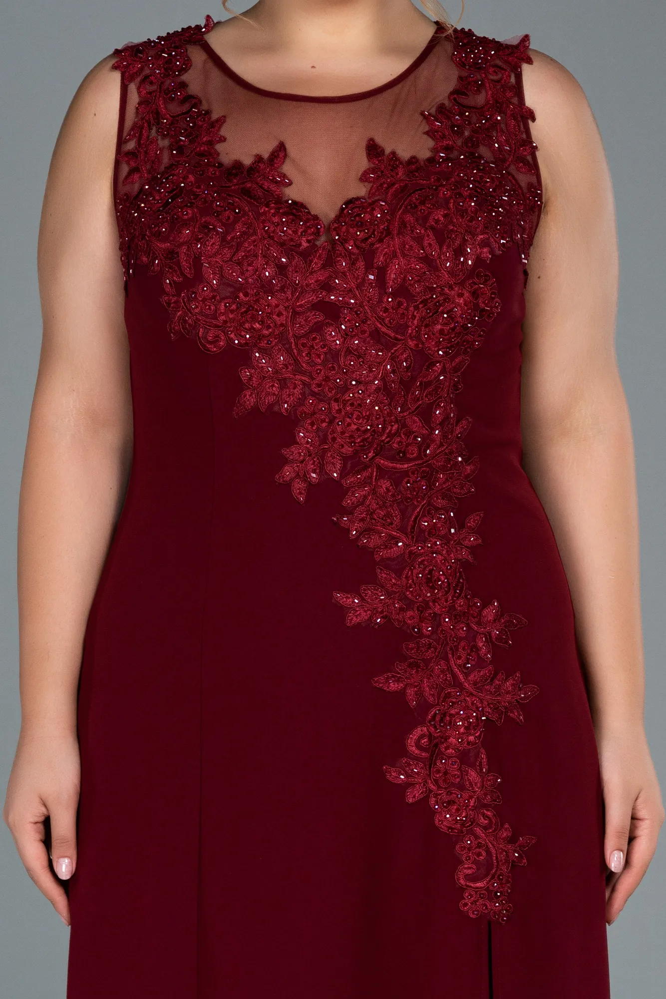 Burgundy-Long Plus Size Evening Dress ABU1870