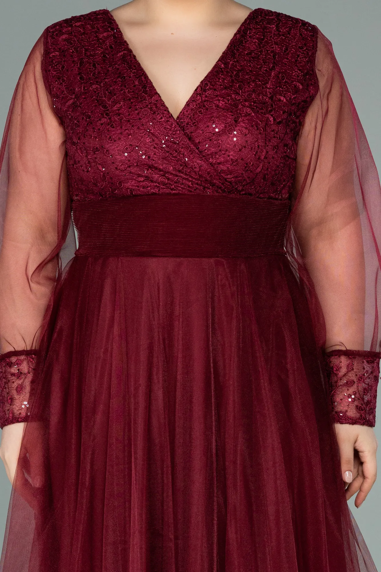 Burgundy-Long Plus Size Evening Dress ABU2196
