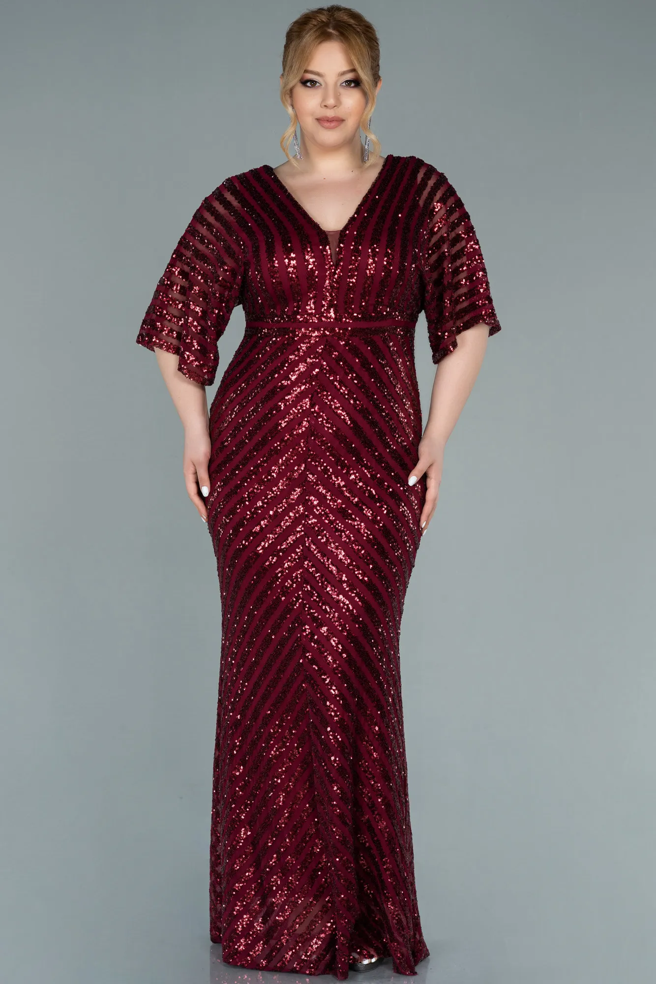 Burgundy-Long Plus Size Evening Dress ABU2309