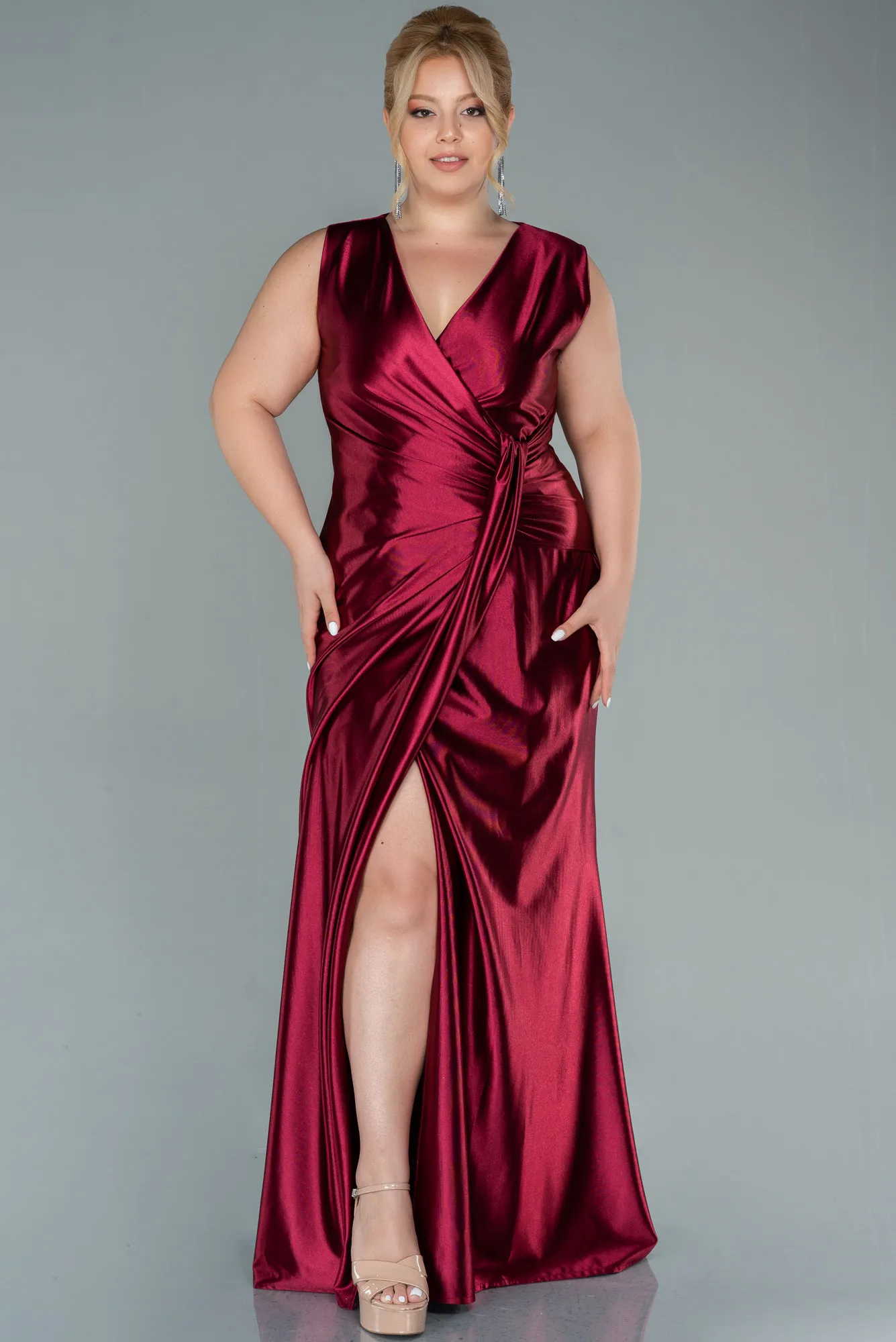 Burgundy-Long Plus Size Evening Dress ABU2366