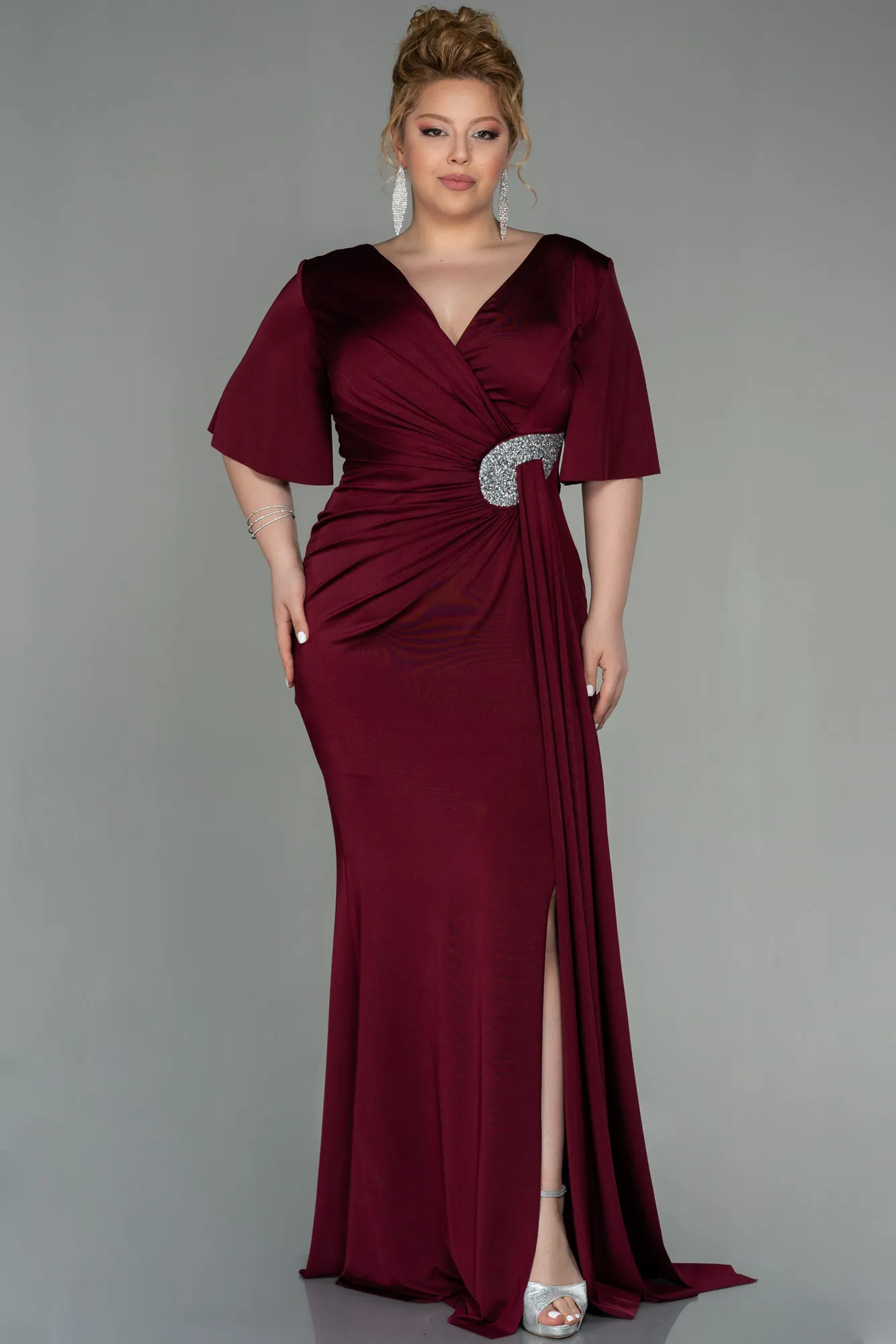 Burgundy-Long Plus Size Evening Dress ABU2441