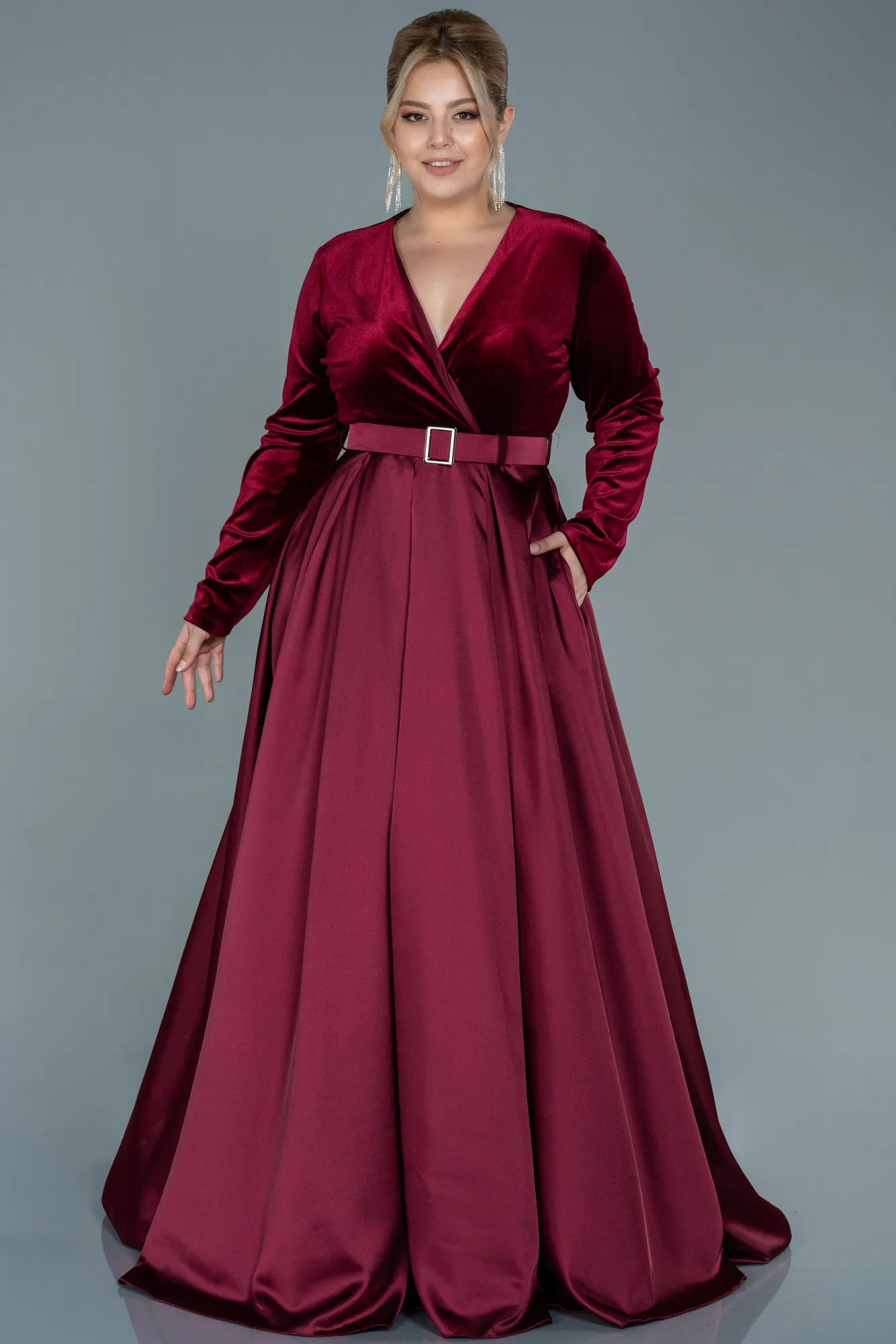 Burgundy-Long Plus Size Evening Dress ABU2615