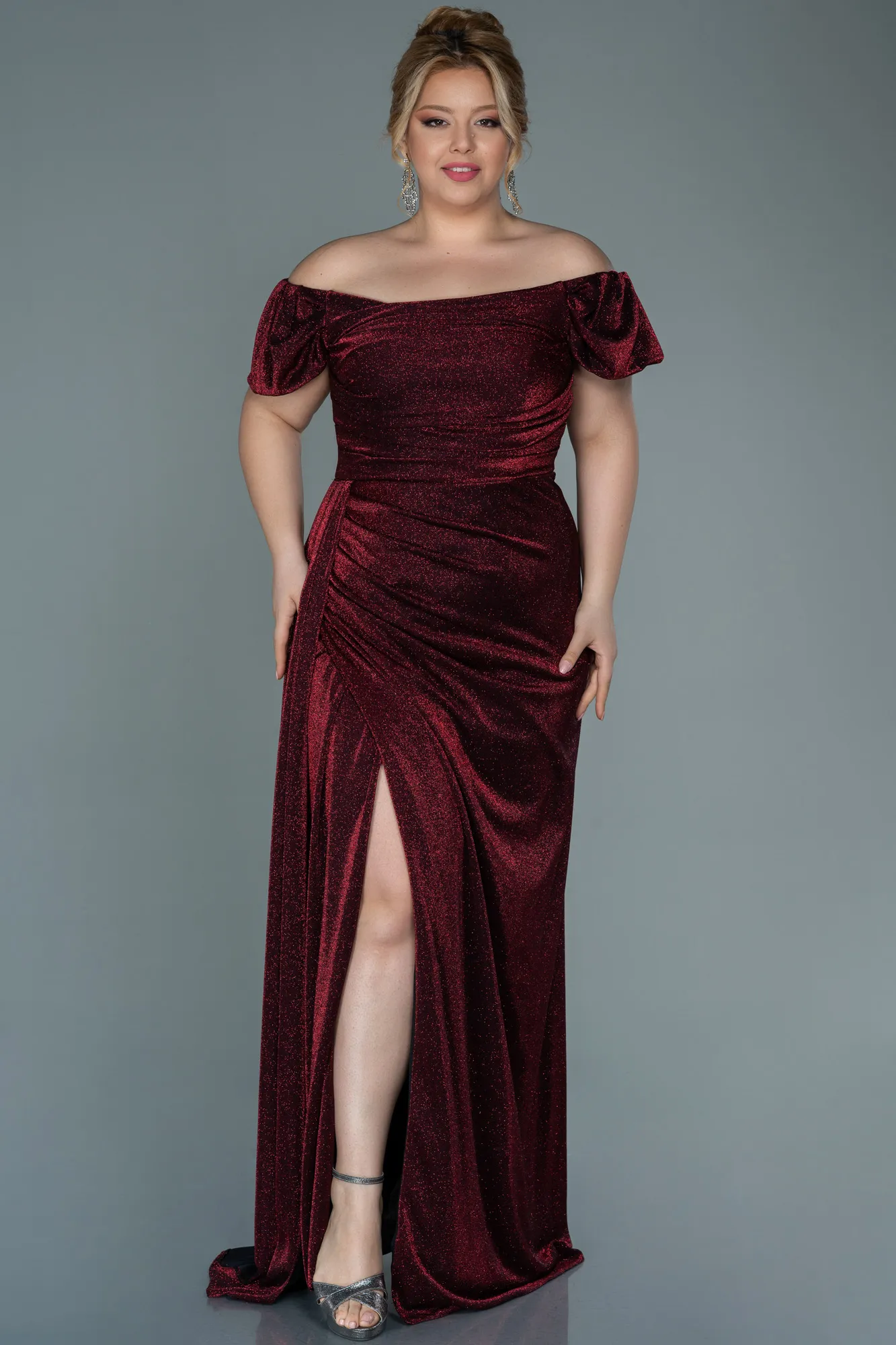Burgundy-Long Plus Size Evening Dress ABU2658