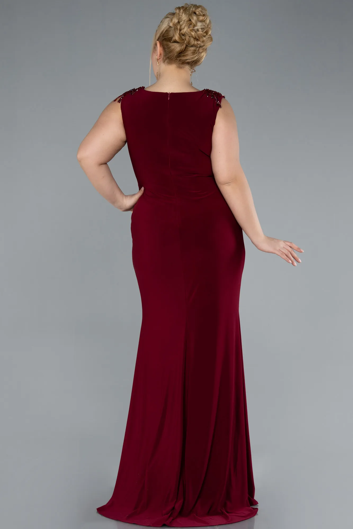 Burgundy-Long Plus Size Evening Dress ABU2854