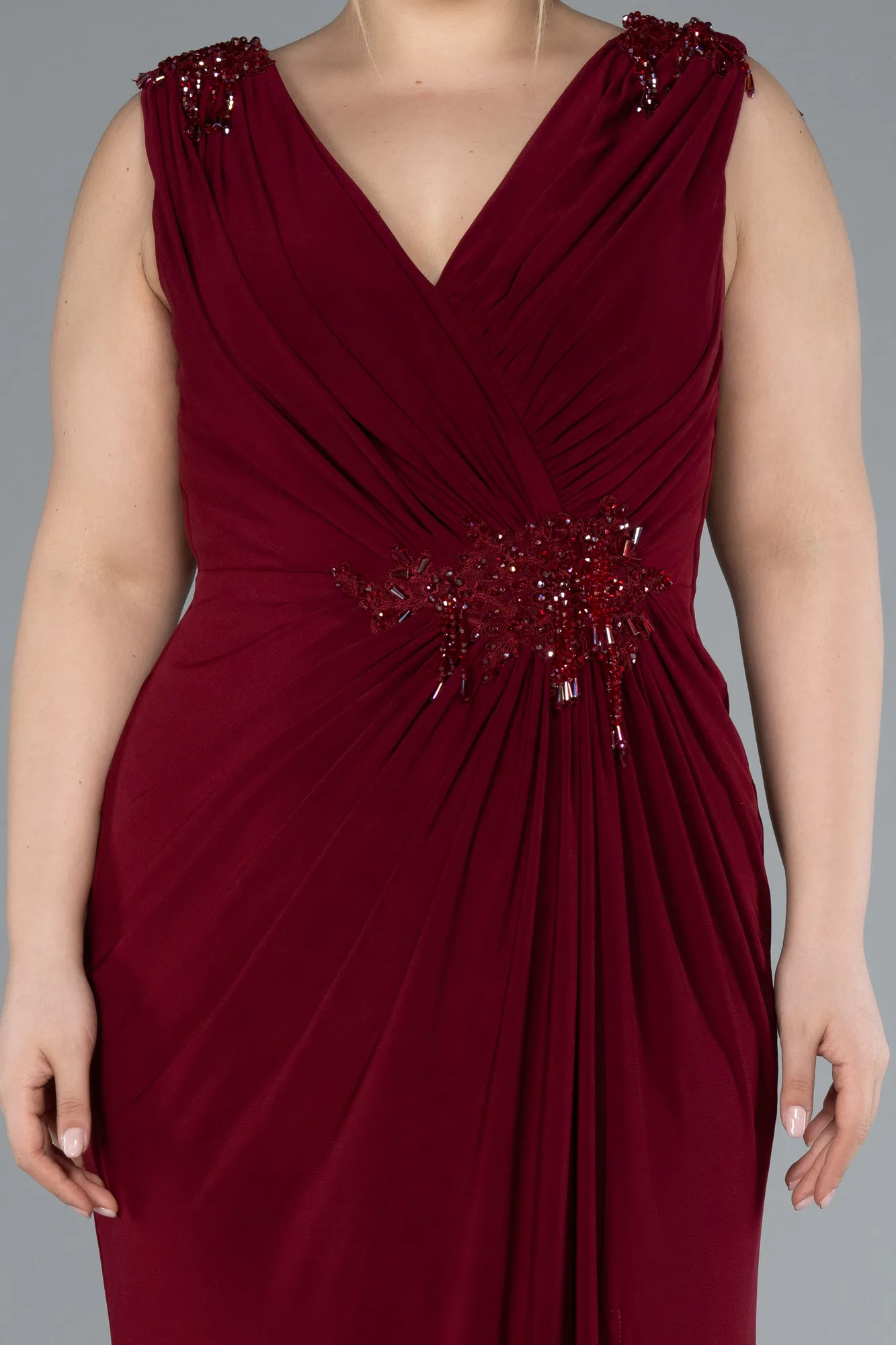 Burgundy-Long Plus Size Evening Dress ABU2854