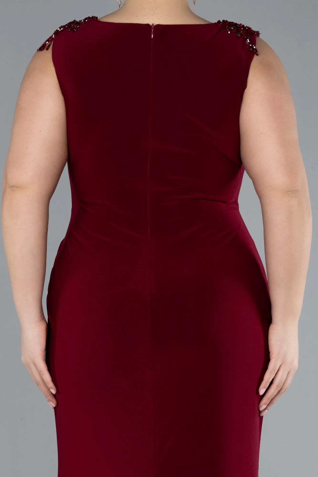 Burgundy-Long Plus Size Evening Dress ABU2854