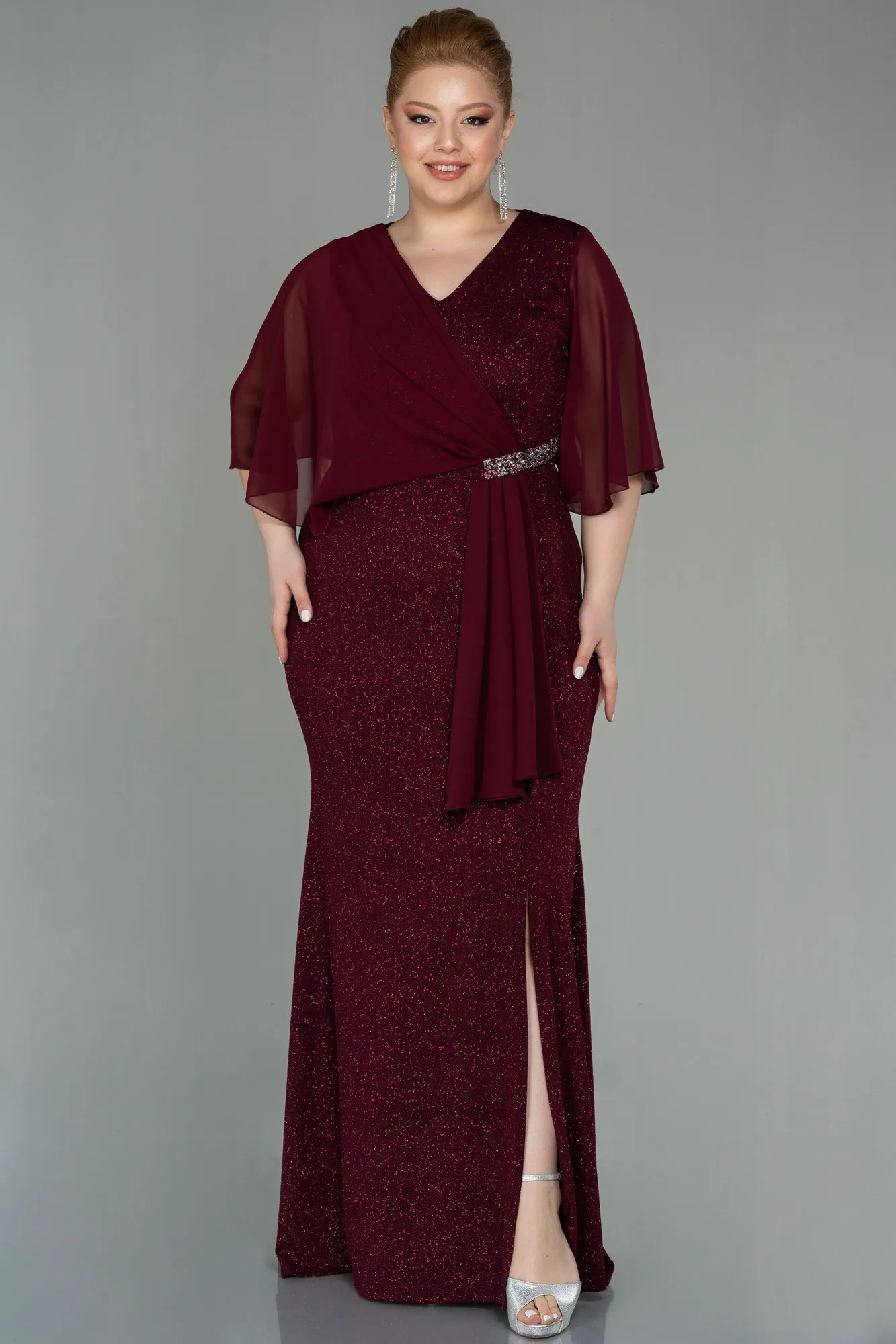 Burgundy-Long Plus Size Evening Dress ABU2857