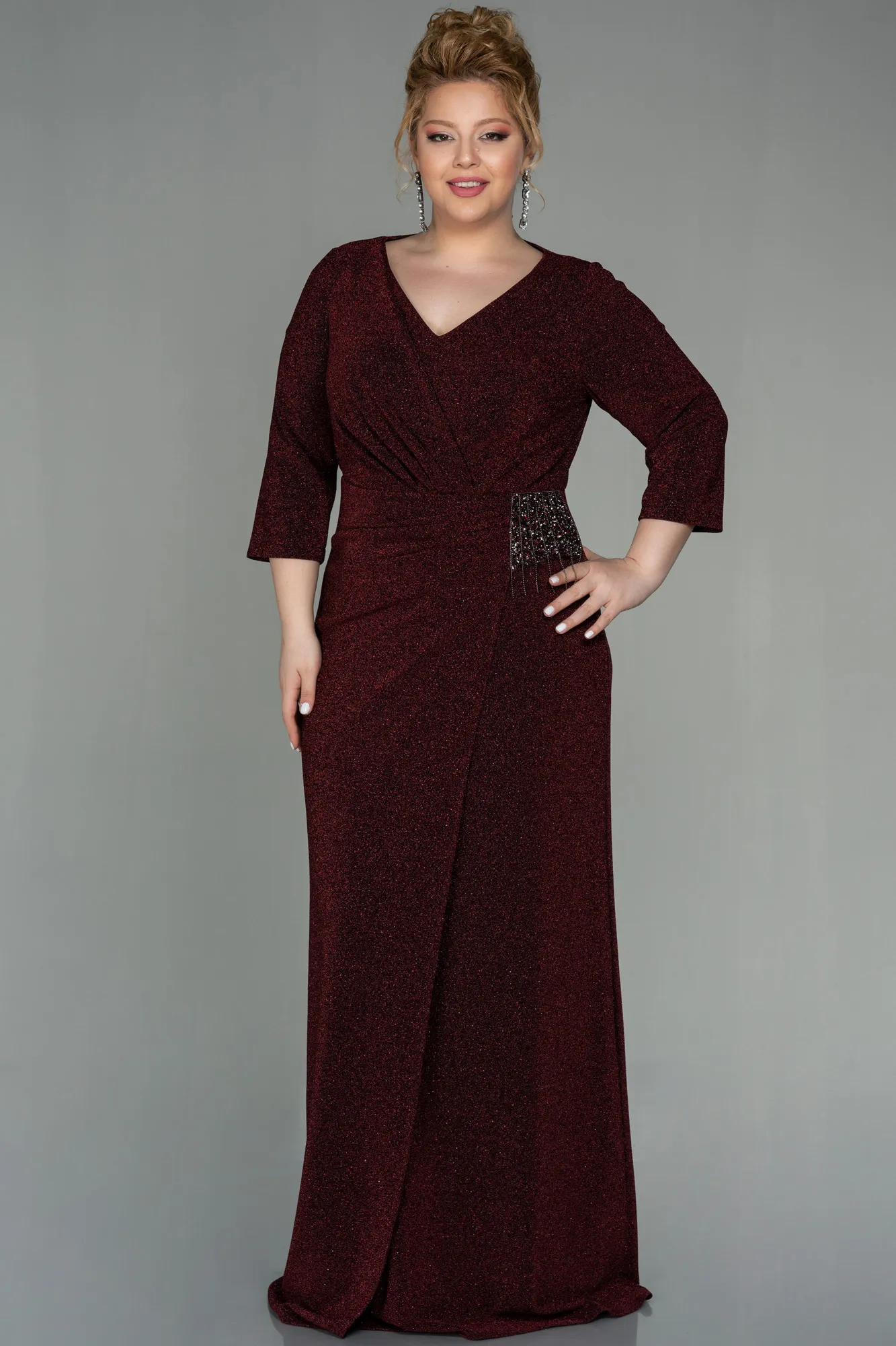 Burgundy-Long Plus Size Evening Dress ABU2922