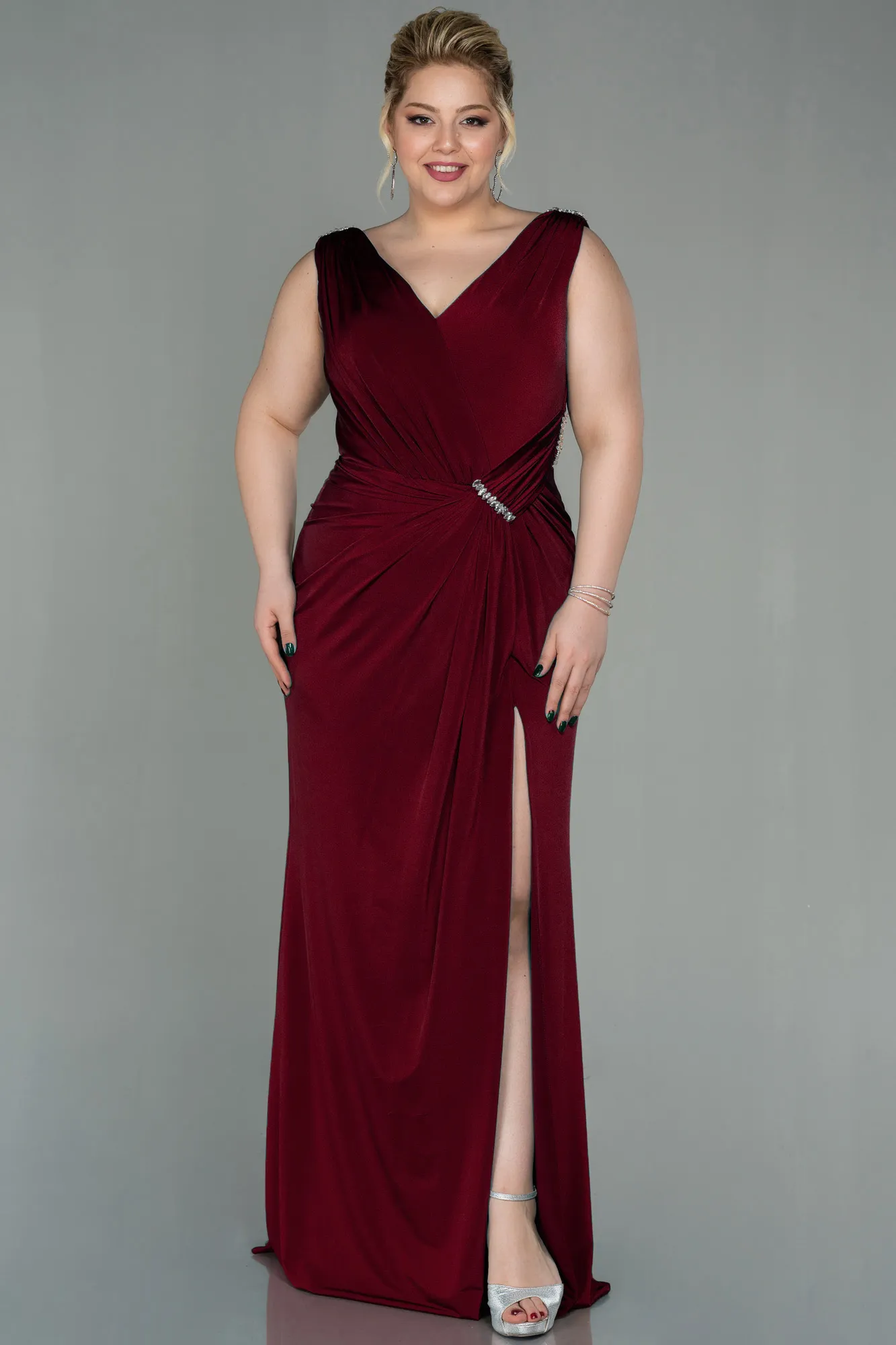 Burgundy-Long Plus Size Evening Dress ABU2931