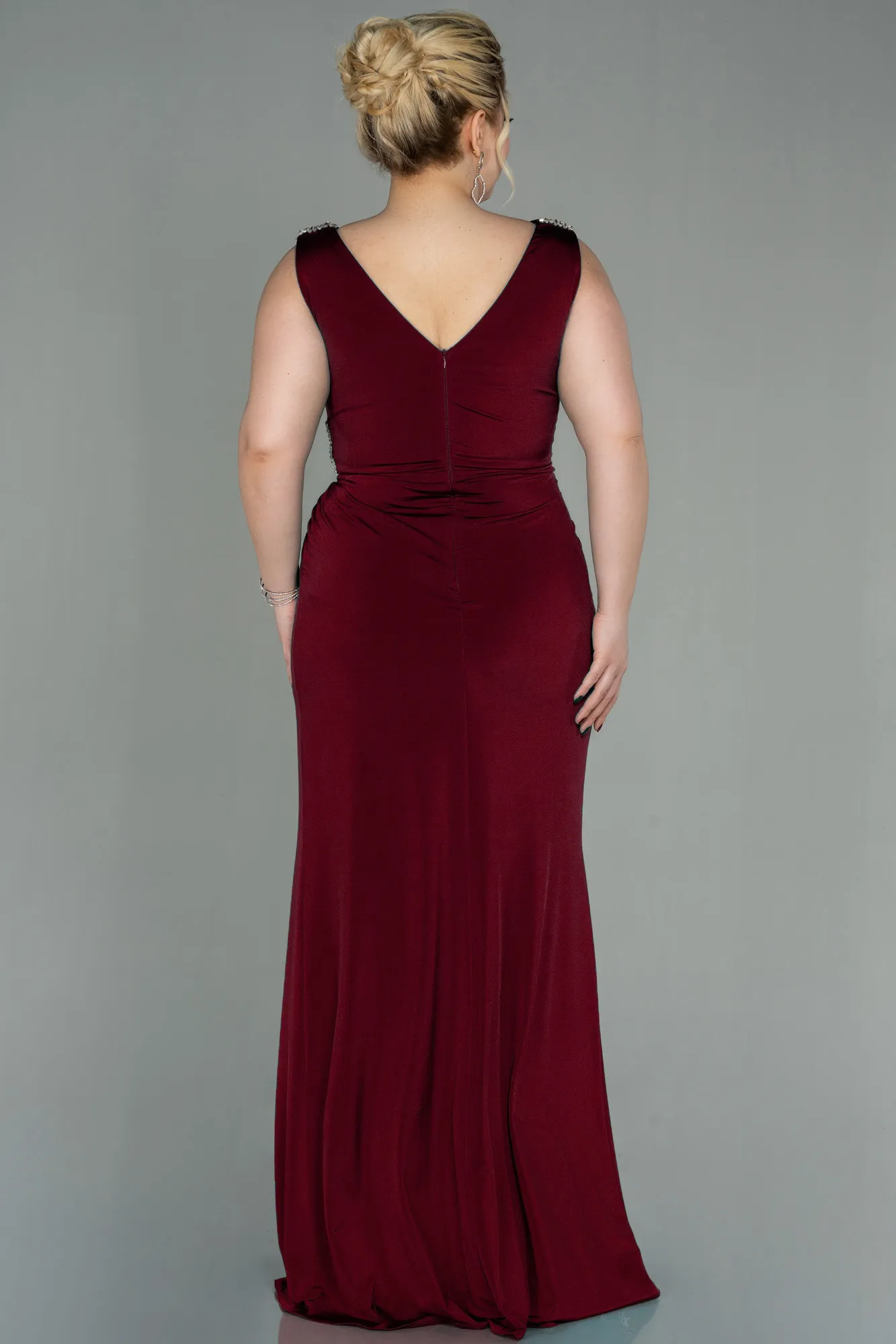 Burgundy-Long Plus Size Evening Dress ABU2931