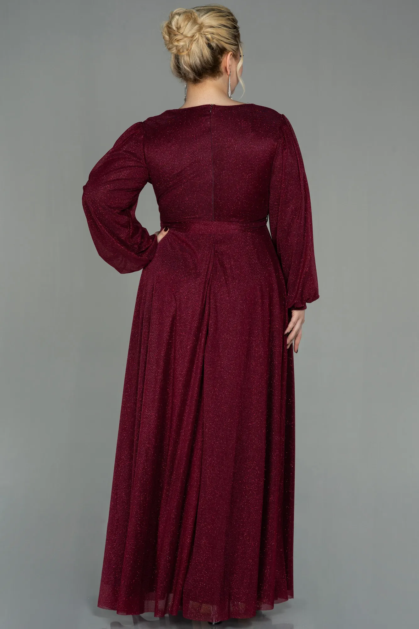Burgundy-Long Plus Size Evening Dress ABU2962