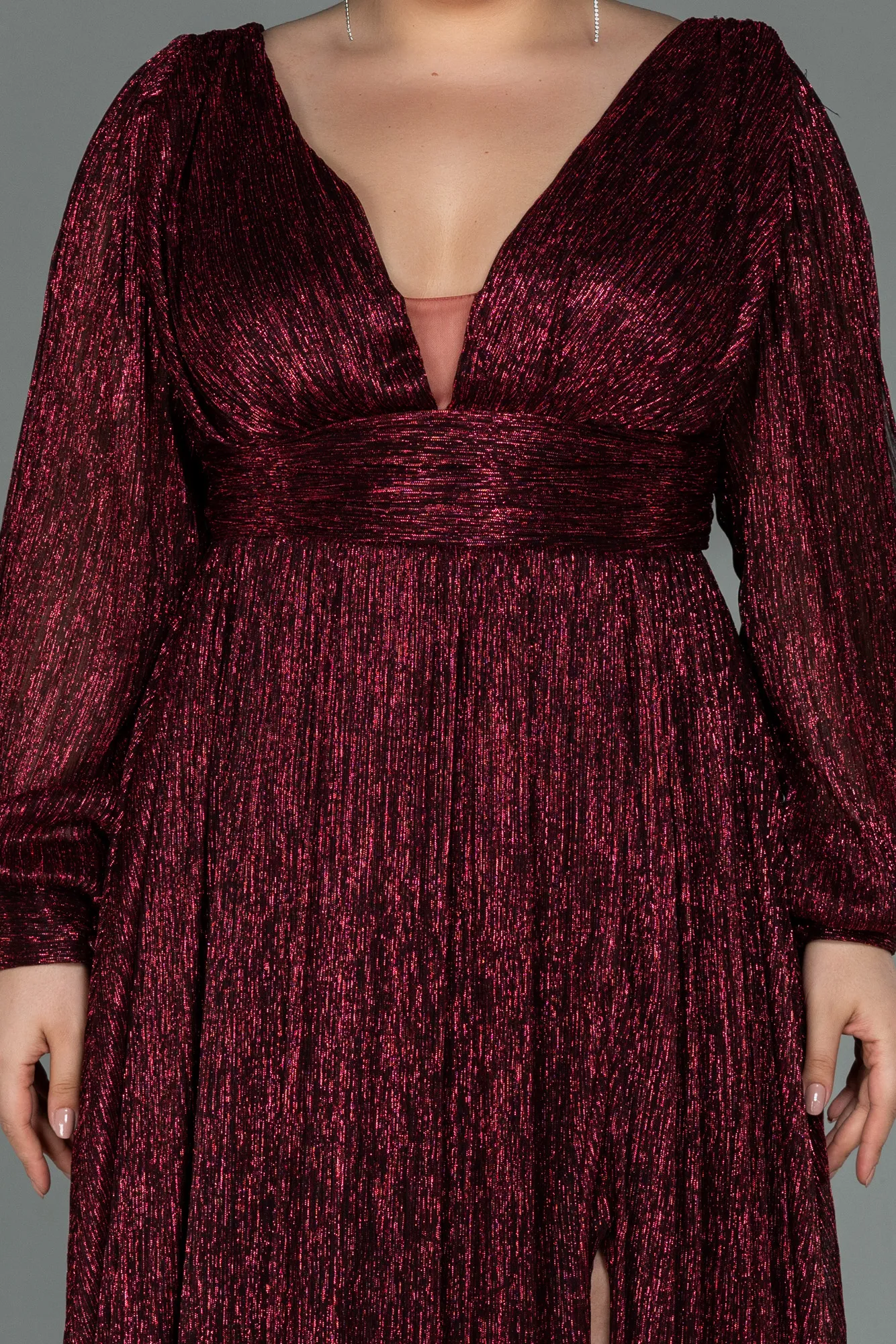 Burgundy-Long Plus Size Evening Dress ABU3154